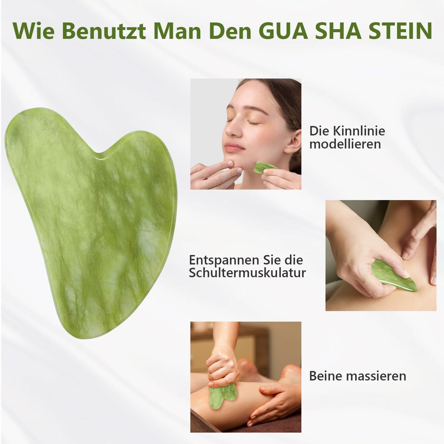 GUGUG Gua Sha Stein and Face Jade Roller Set for Facial Massage - Reduces Eye Puffiness and Skincare Routine-Green