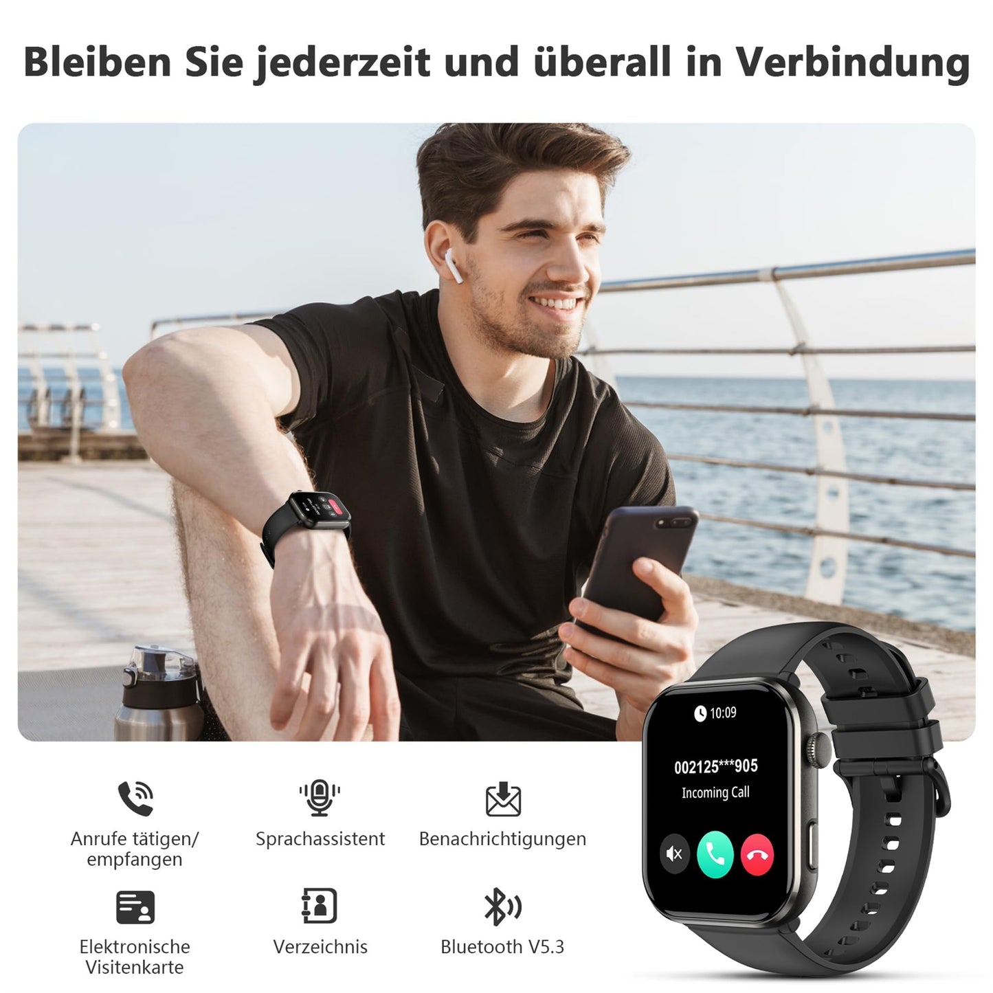 Blackview Smartwatch Herren Damen, AMOLED-Bildschirm immer an, Fitnessuhr mit Telefonfunktion, Anrufe tätigen/empfangen, Sportuhr 100+Sportmodi, Puls-Schlaf-Monitor, Schrittzähler, Uhr für Android iOS