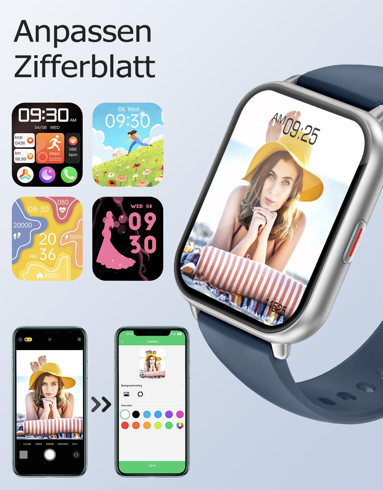 RUIMEN Smartwatch mit Telefonfunktion,Smartwatch für Damen Herren HD-Touch Screen Fitnessuhr mit SpO2-Überwachung Pulsuhr Schlafmonitor Schrittzähler Uhr Multi Trainingsmodi für Android iOS