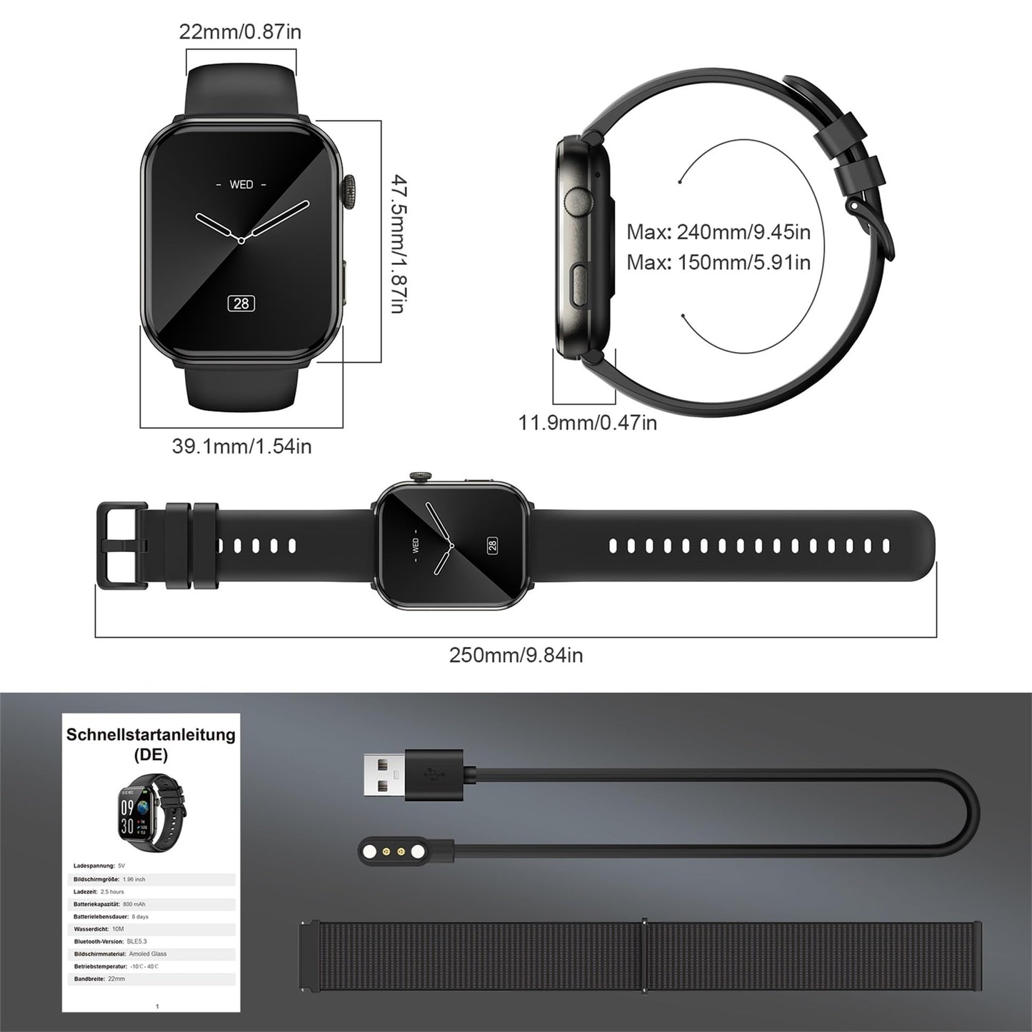 Blackview Smartwatch Herren Damen, AMOLED-Bildschirm immer an, Fitnessuhr mit Telefonfunktion, Anrufe tätigen/empfangen, Sportuhr 100+Sportmodi, Puls-Schlaf-Monitor, Schrittzähler, Uhr für Android iOS