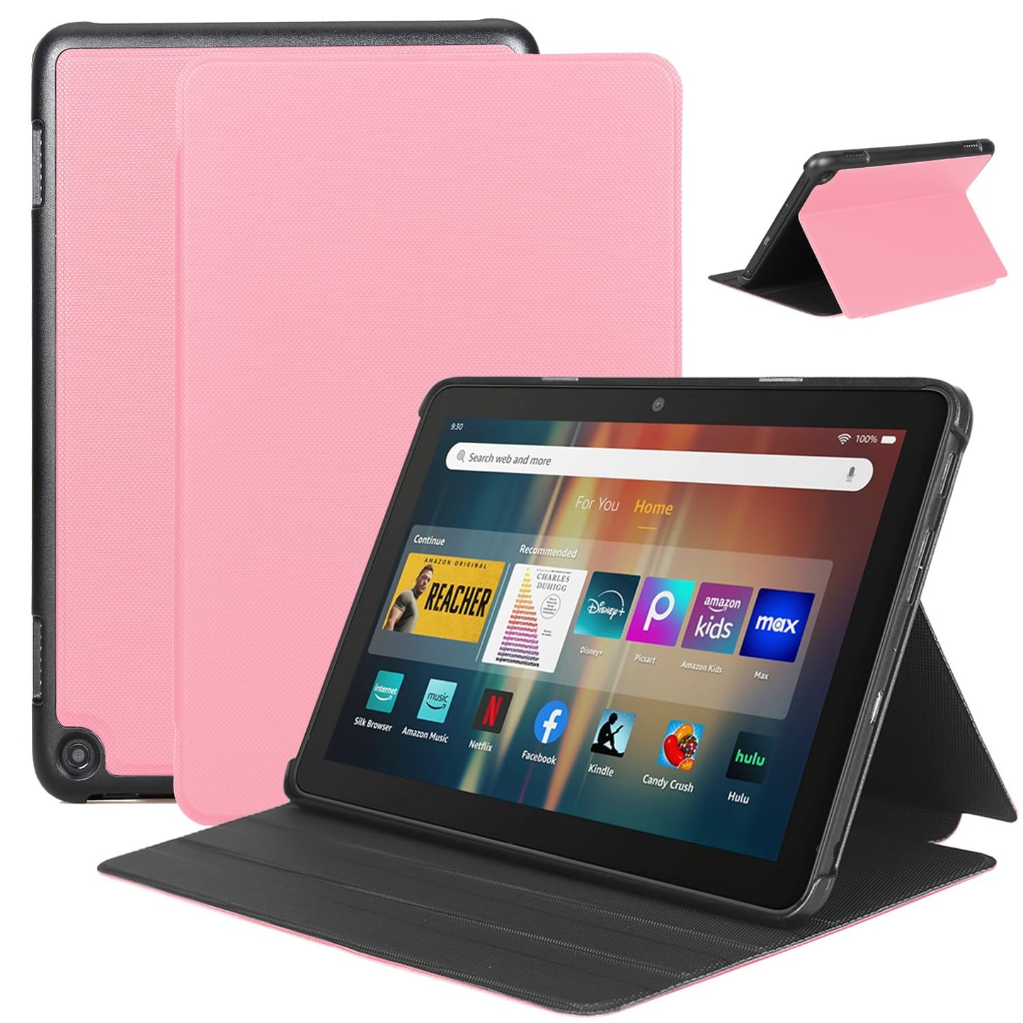 DJ&RPPQ 8 Inch Tablet Hülle mit automatischer Wake/Sleep-Funktion, Nicht für TCL Nokia iPad Samsung Tablet, Faltbarer Vorderseite aus Leder und Weich TPU Rückseite Hülle für 8 inch Tablet (Rosa)