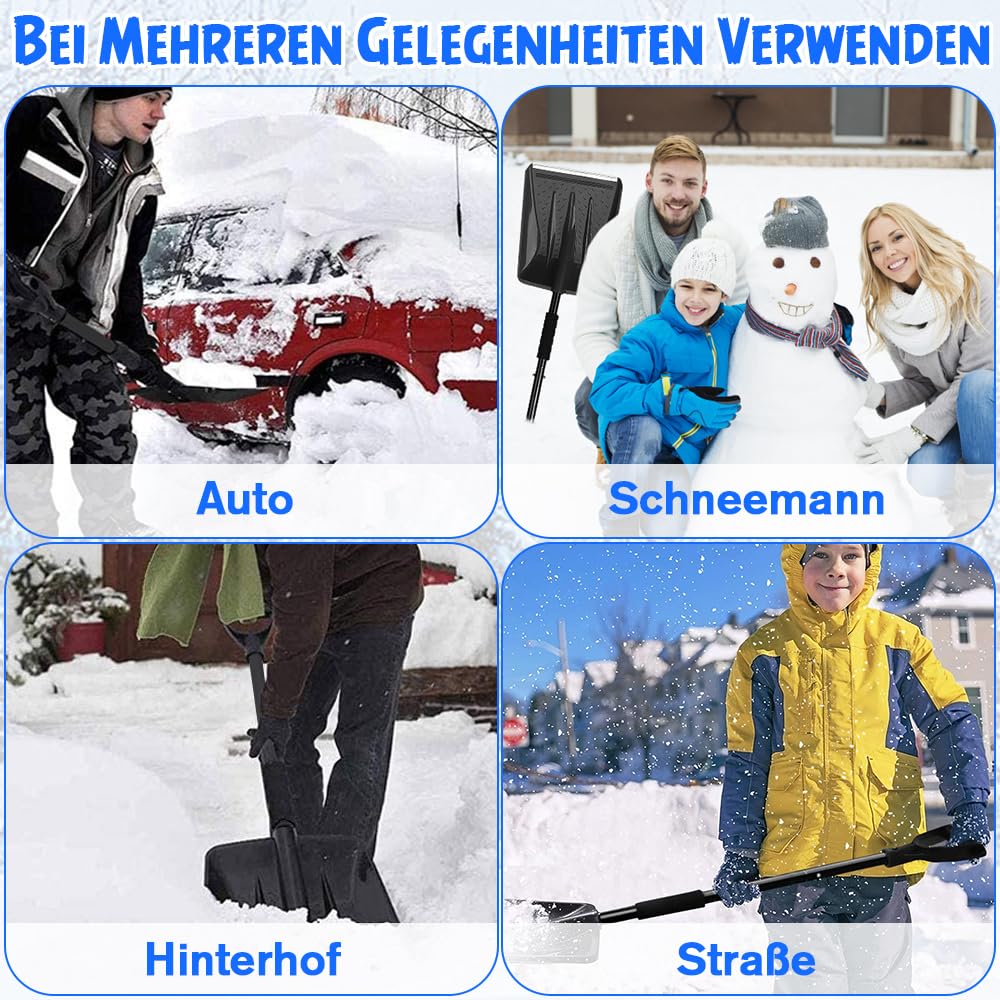 UMUACCAN Schneeschaufel Ergonomisches Design Abnehmbares 4-in-1-Design kann in Zwei Verschiedene Längen geformt Werden Geeignet für Schnee-, Garten- und Campinganlässe（Schwarz