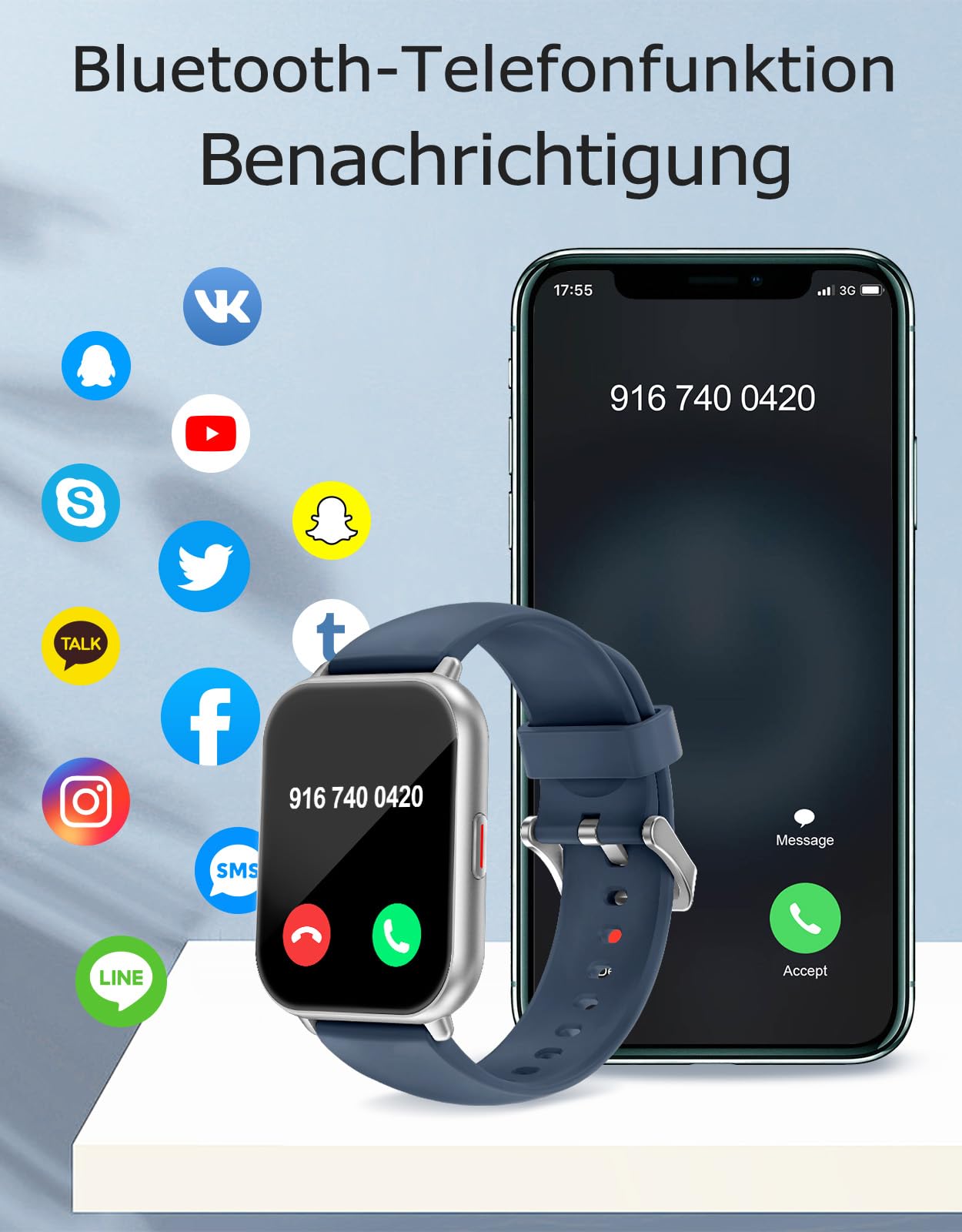 RUIMEN Smartwatch mit Telefonfunktion,Smartwatch für Damen Herren HD-Touch Screen Fitnessuhr mit SpO2-Überwachung Pulsuhr Schlafmonitor Schrittzähler Uhr Multi Trainingsmodi für Android iOS