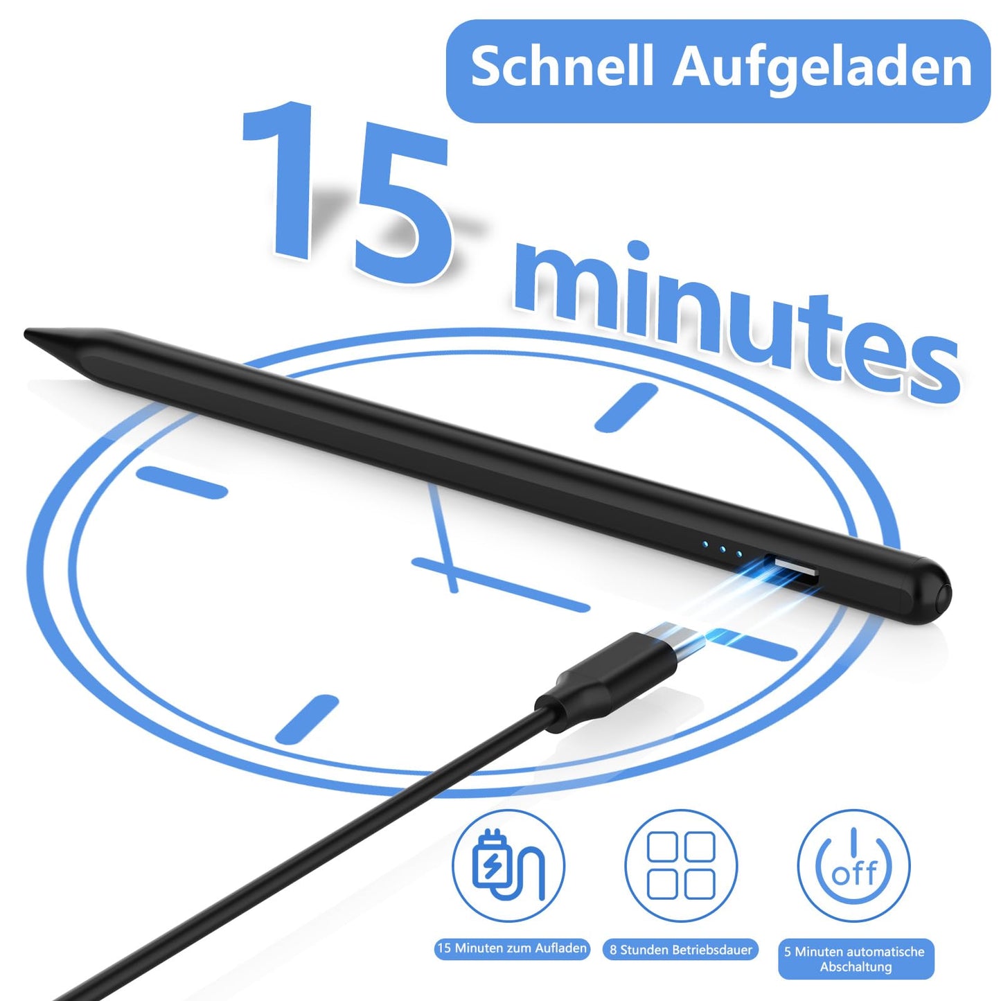 Tablet Stift für Android Stylus Pen für Samsung/Huawei/Lenovo/Vivo/Mi Tablets & Handys, Universal Stift mit Hoher Präzision und Neigungs Empfindlichkeit(Schwarz)