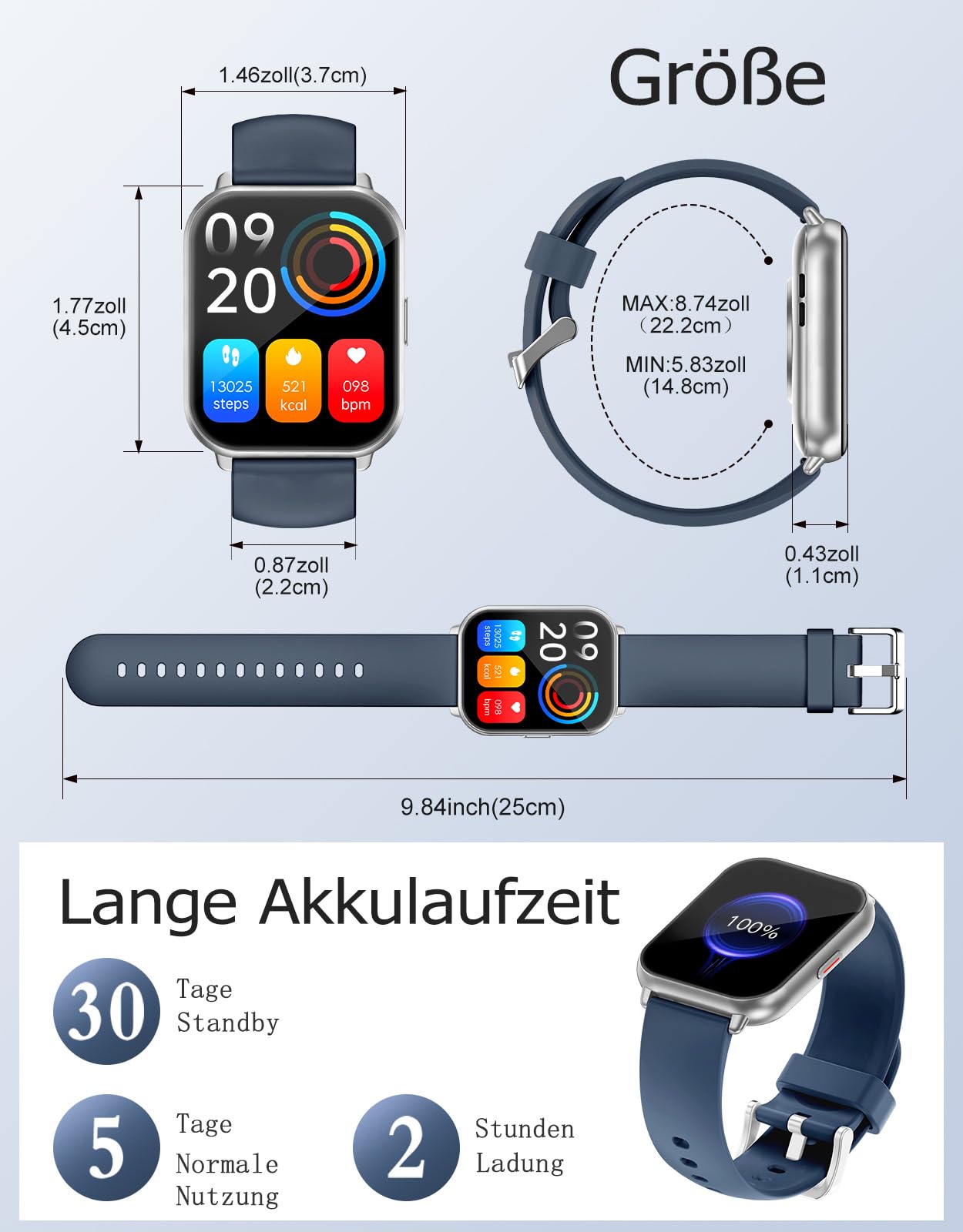 RUIMEN Smartwatch mit Telefonfunktion,Smartwatch für Damen Herren HD-Touch Screen Fitnessuhr mit SpO2-Überwachung Pulsuhr Schlafmonitor Schrittzähler Uhr Multi Trainingsmodi für Android iOS