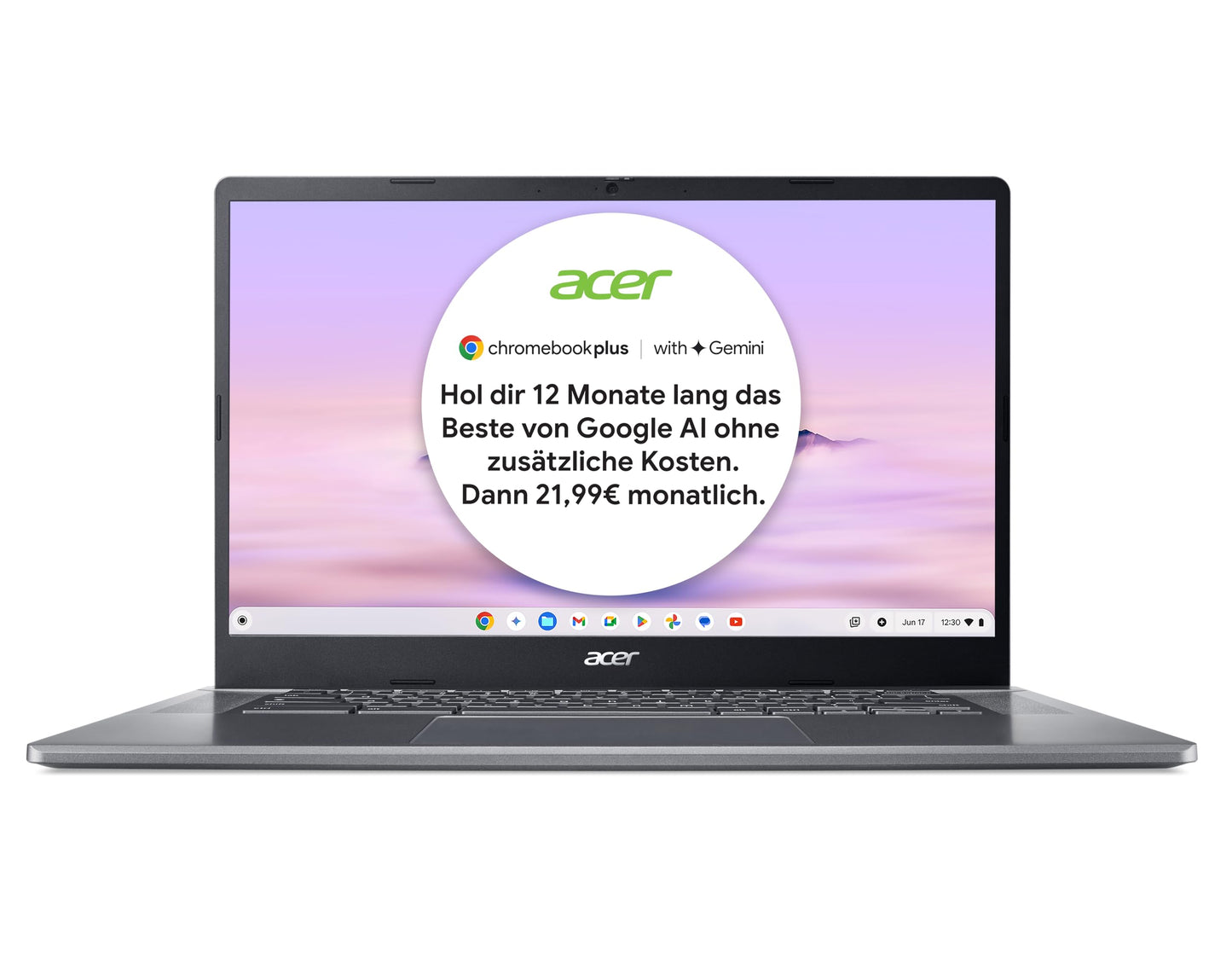 Acer Chromebook Plus 515 (CB515-2H-30CZ) Laptop | 15,6" FHD Display | Intel Core i3-1215U | 8 GB RAM | 128 GB SSD | Intel UHD Graphics | Google ChromeOS | AI-Features | grau