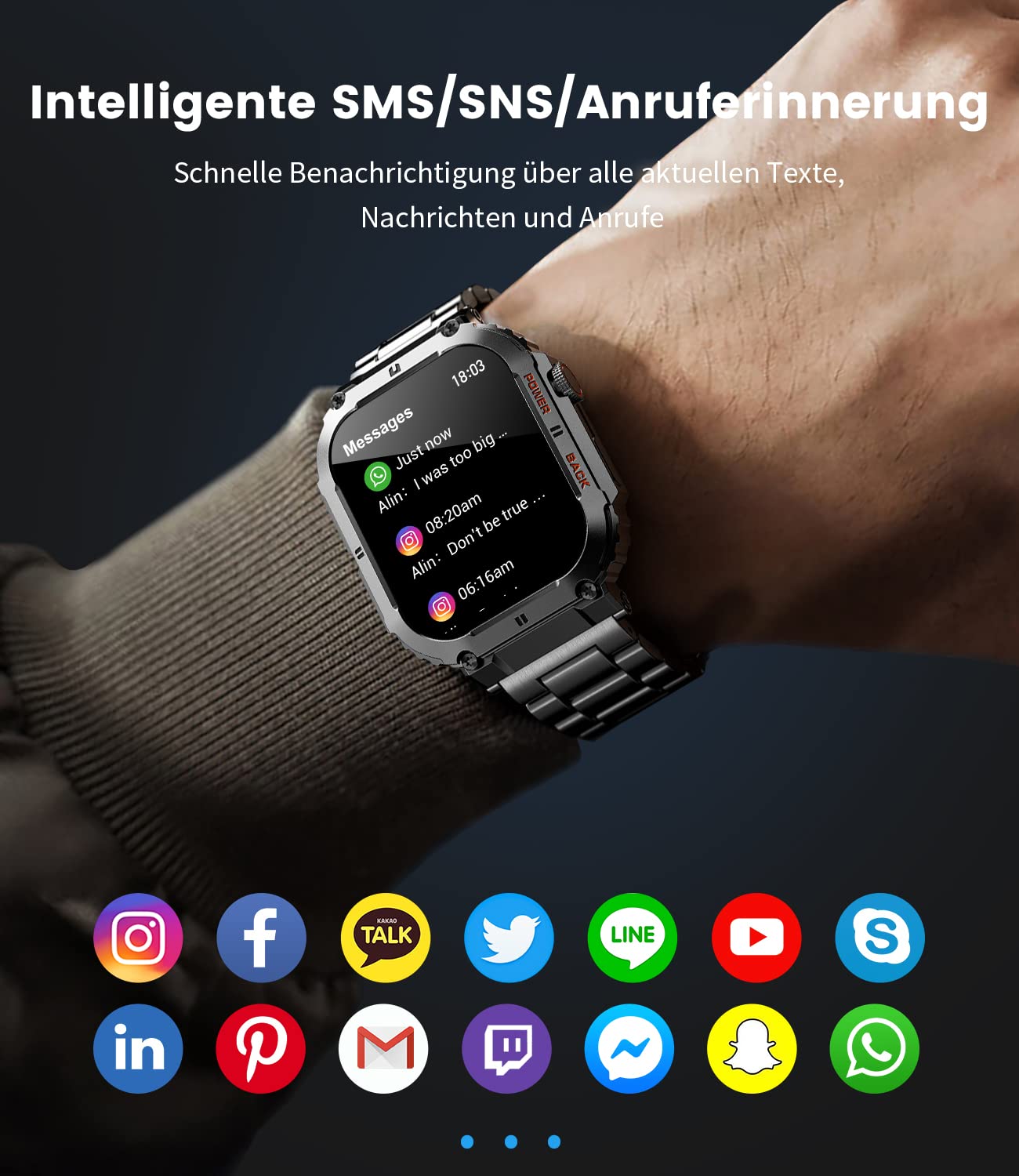 LIGE Smartwatch Herren Militärische mit Telefonfunktion,1.96'' HD Touchscreen,5ATM Wasserdicht,400mah Sportuhr,120+ Sportmodi Aktivitätstracker mit Blutdruck/Herzfrequenz/SpO2/Schlafmonitor Schwarz