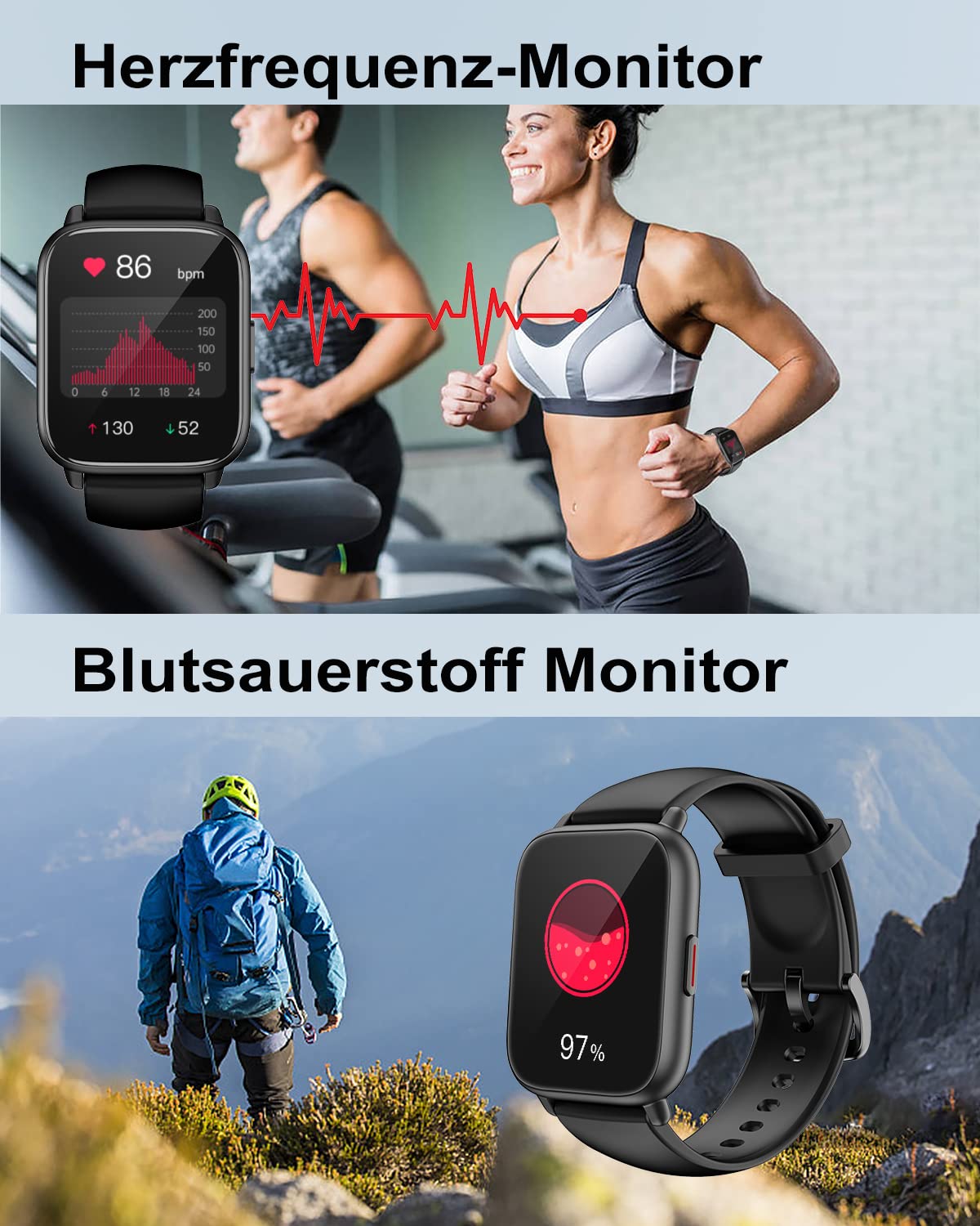 RUIMEN Smartwatch mit Telefonfunktion,Smartwatch für Damen Herren HD-Touch Screen Fitnessuhr mit SpO2-Überwachung Pulsuhr Schlafmonitor Schrittzähler Uhr Multi Trainingsmodi für Android iOS