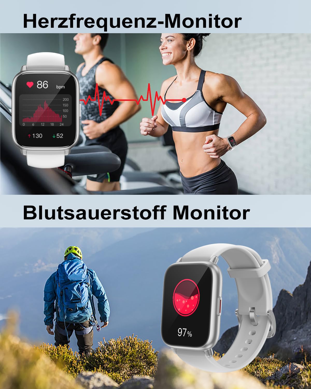 RUIMEN Smartwatch mit Telefonfunktion,Smartwatch für Damen Herren HD-Touch Screen Fitnessuhr mit SpO2-Überwachung Pulsuhr Schlafmonitor Schrittzähler Uhr Multi Trainingsmodi für Android iOS