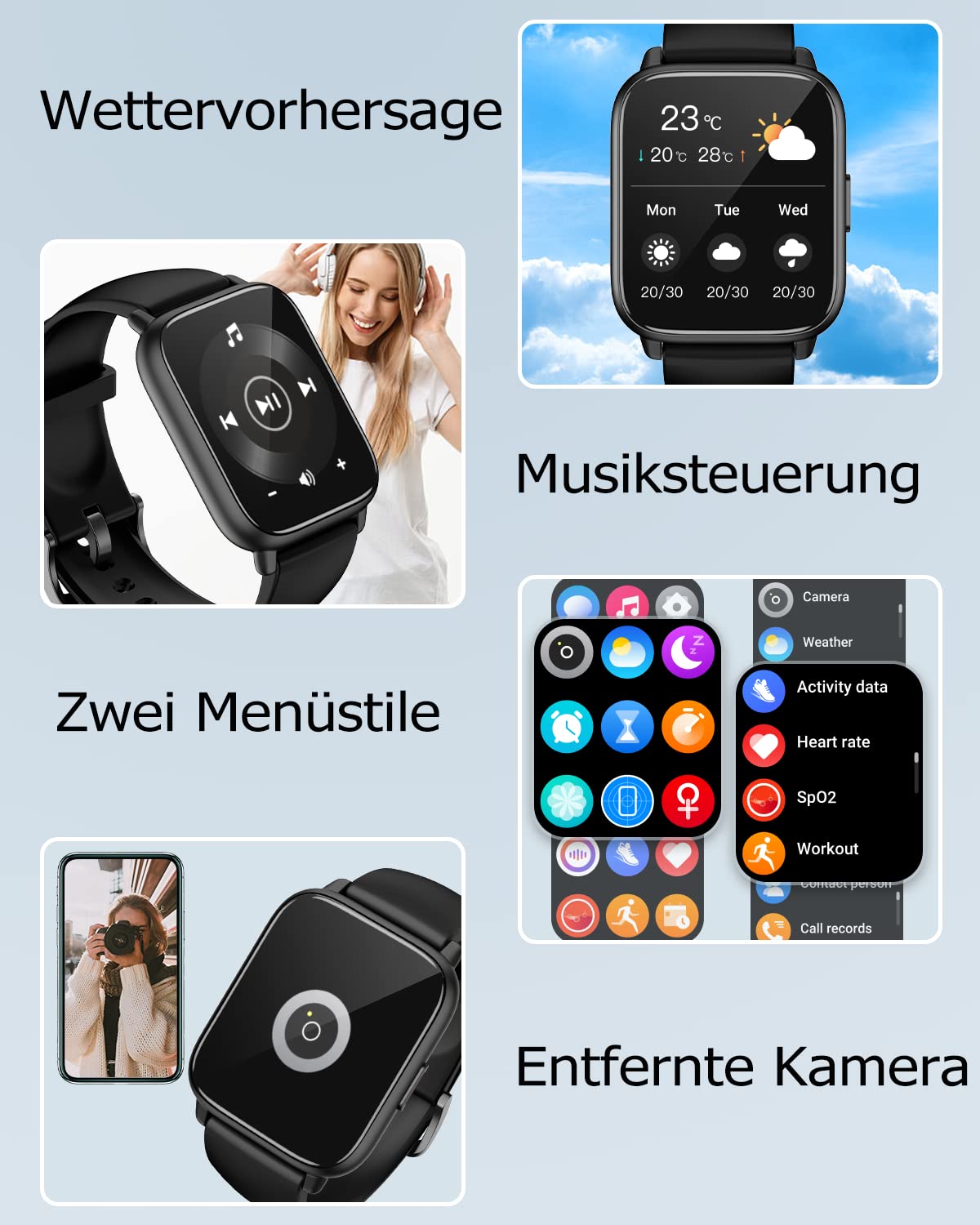 RUIMEN Smartwatch mit Telefonfunktion,Smartwatch für Damen Herren HD-Touch Screen Fitnessuhr mit SpO2-Überwachung Pulsuhr Schlafmonitor Schrittzähler Uhr Multi Trainingsmodi für Android iOS