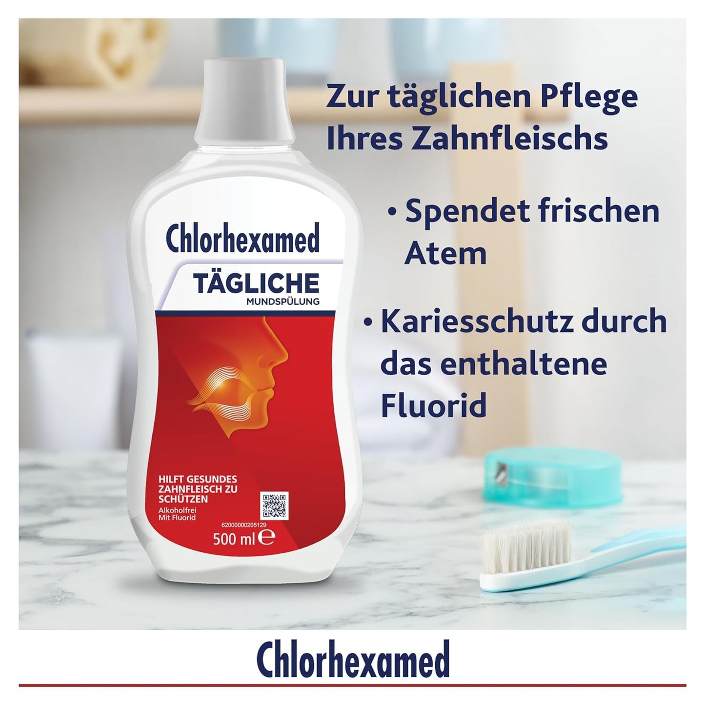 Chlorhexamed Tägliche Mundspülung, 500 ml für die tägliche Pflege und Reinigung mit Mundwasser antibakteriell