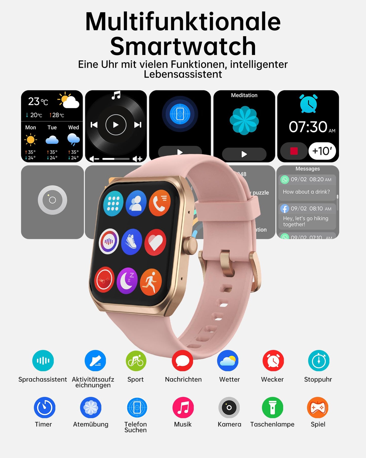 TUYOMA Smartwatch Damen mit Telefonfunktion - 1.91" Smart Watch IP68 Wasserdicht, 24h Herzfrequenz, SpO2, Schlafmonitor, 112+ Sportarten, Spiele, Kompatibel mit Android IOS