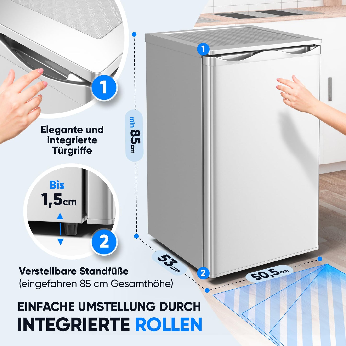 Stillstern Gefrierschrank E (73L) 4-Sterne-Gefrierfach -18°C, geringer Energieverbrauch, 3 Fächer, stufenlos regelbare Temperatur, wechselbarer Türanschlag, Gefrierschrank Klein, Tiefkühlschrank