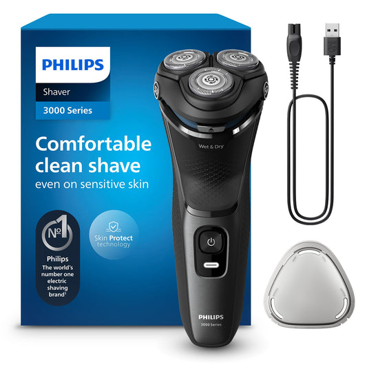 Philips Shaver Series 3000 – Elektrischer Nass- und Trockenrasierer für Männer, mit SkinProtect-Technologie, in Anthrazit, mit ausklappbarem Bartschneider, kabellos (Modell S3145/00)