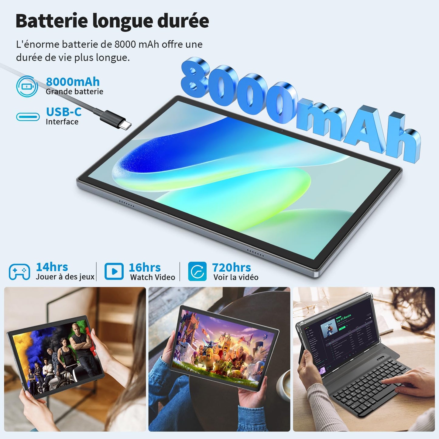 Android Tablet,10 Zoll Tablet Android 14 mit Tastatur, 16GB+256GB, 1TB Expand, Tablet PC mit Octa-Core, 8000mAh, 2.4G/5G WiFi, 1280P FHD, GMS, 2 in 1 Tablet mit Tastatur Tasche, Maus, Stylus (Grün)