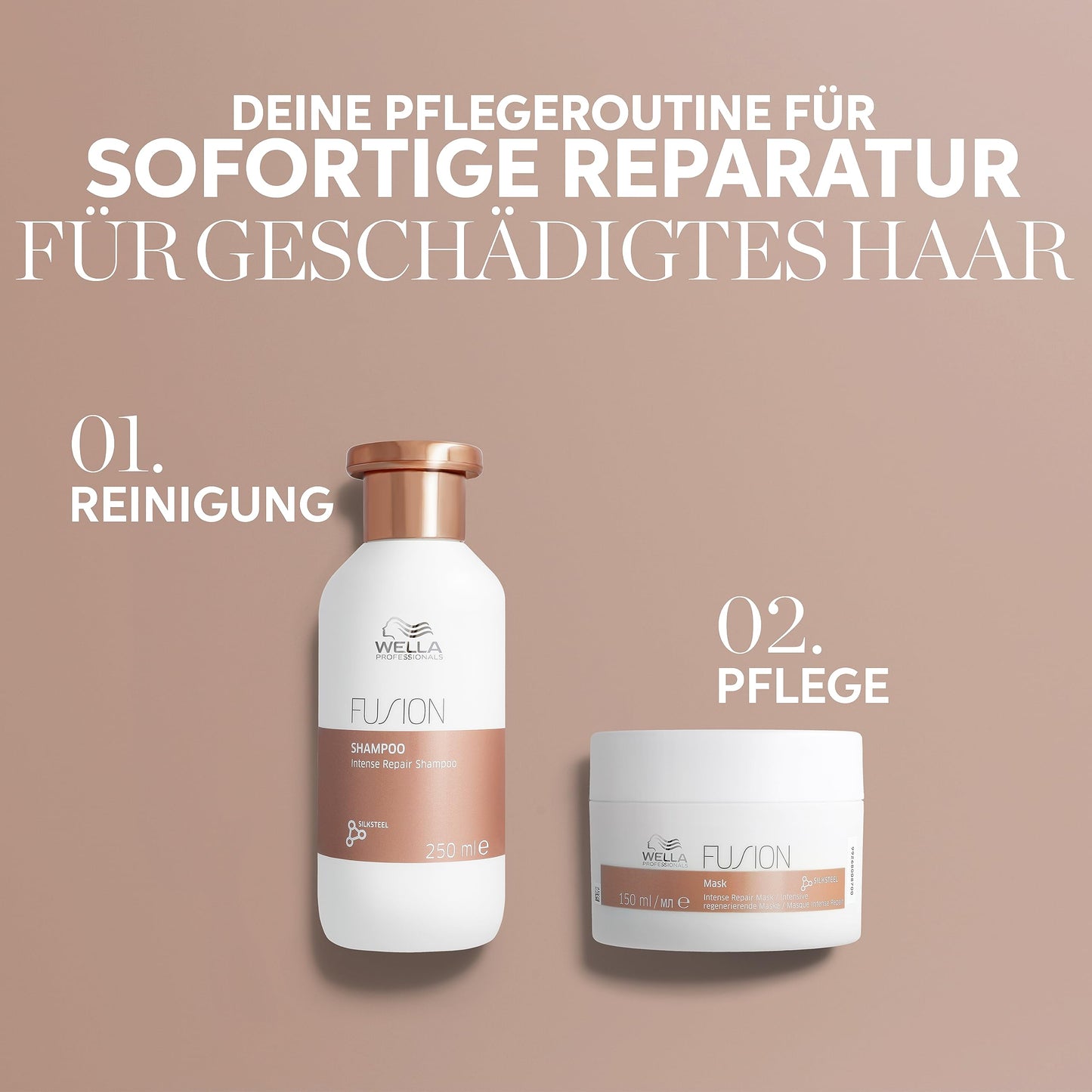 Wella Professionals Fusion Intense Repair Mask – tiefenreparierende Haarmaske mit Aminosäuren – intensive Haarpflege für kaputtes Haar – glättende Haarkur gegen Haarbruch – 150 ml