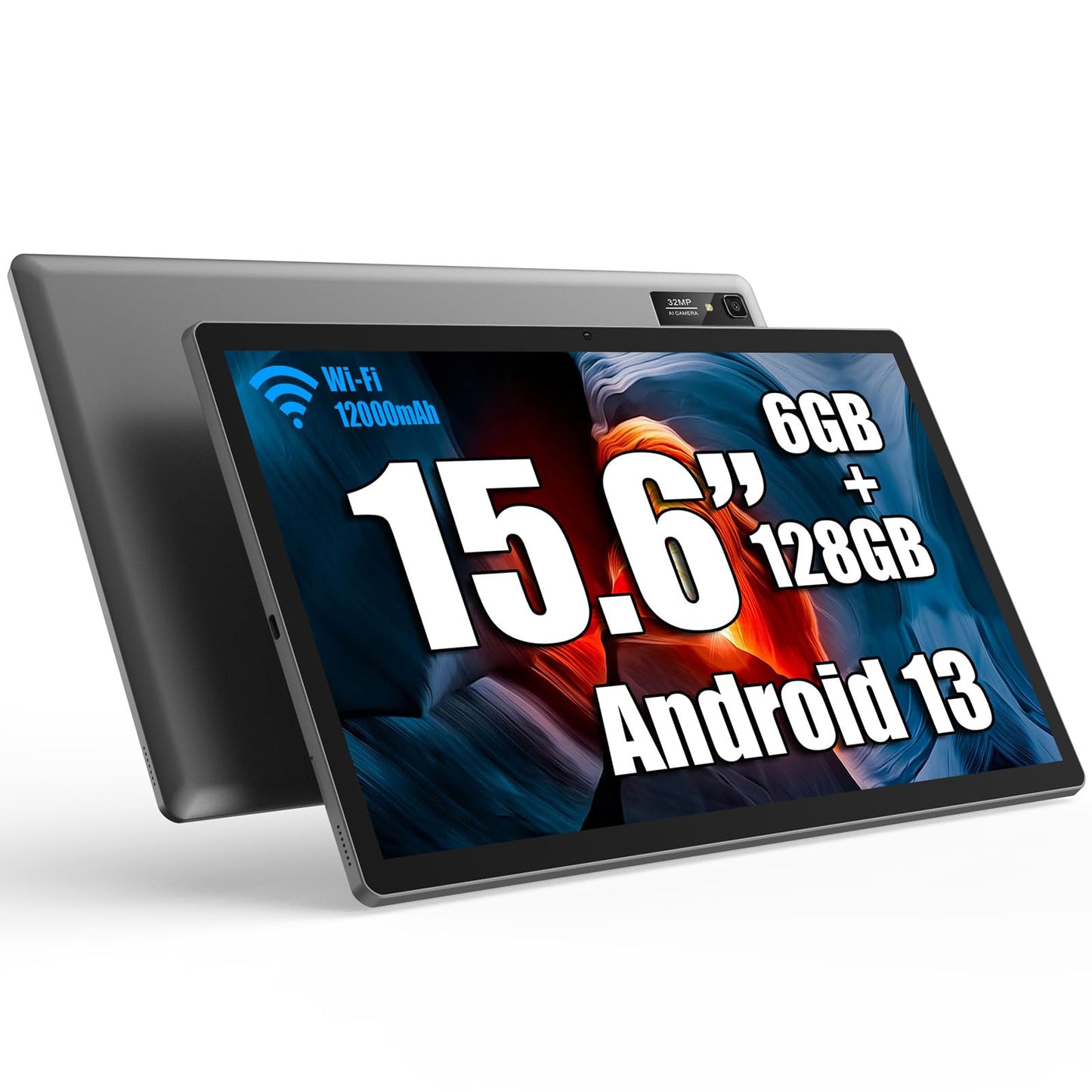 azamp Tablet MES-B3, 15,6 Zoll Android 13 Tablets mit einem großen IPS-Display HD von 1920 x 1080, 6 GB/128 GB, WiFi und Akku von 12000 mAh – ideal für Produktivität, Unterhaltung und Bildung