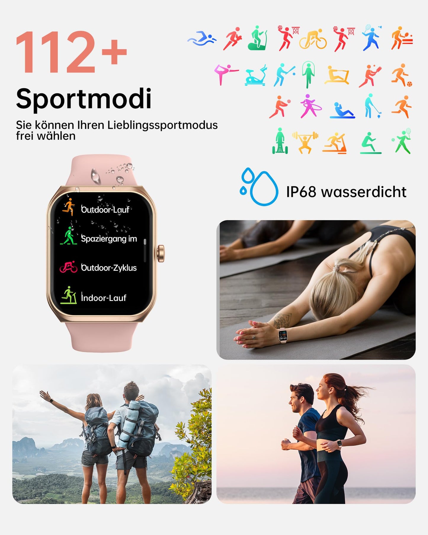 TUYOMA Smartwatch Damen mit Telefonfunktion - 1.91" Smart Watch IP68 Wasserdicht, 24h Herzfrequenz, SpO2, Schlafmonitor, 112+ Sportarten, Spiele, Kompatibel mit Android IOS