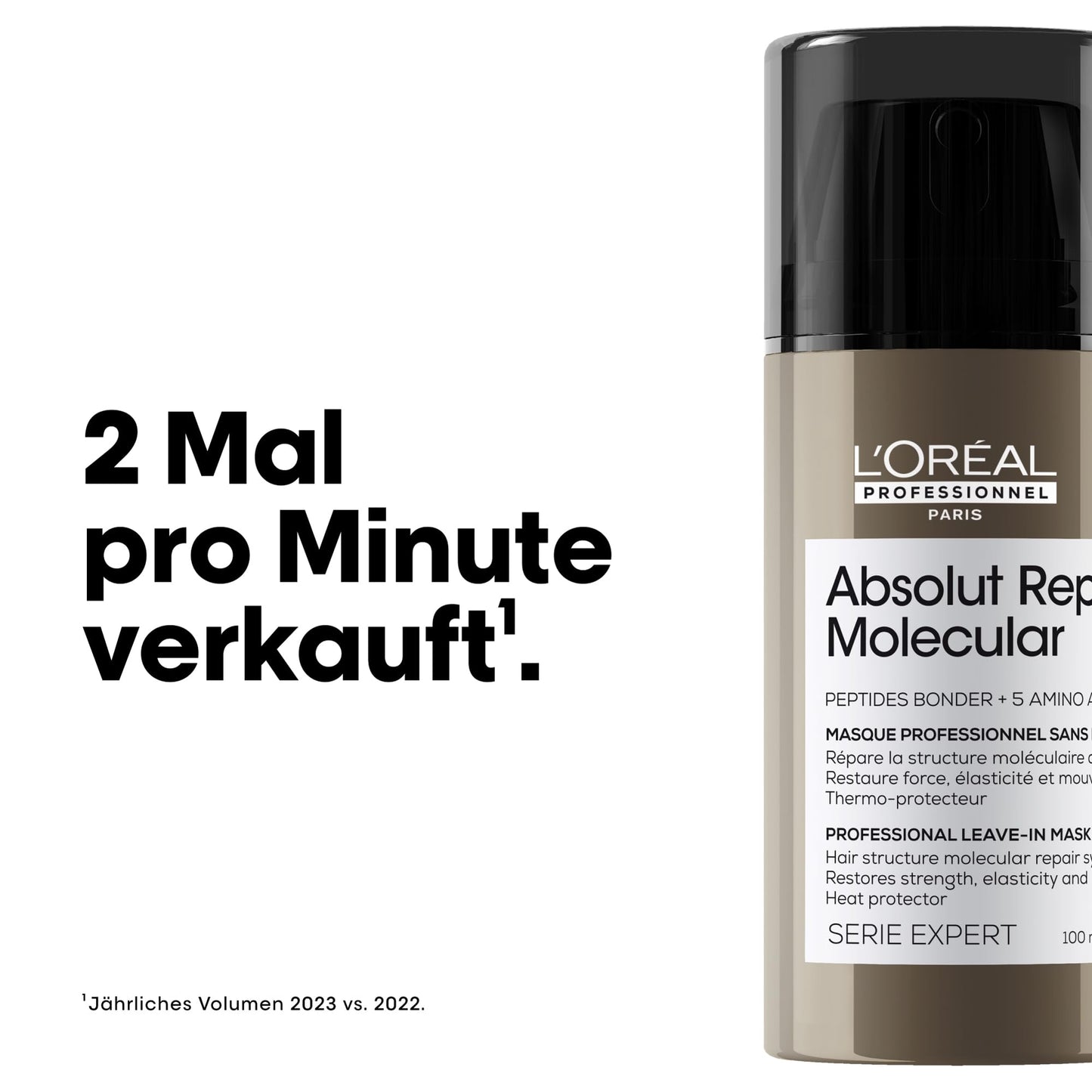 L'Oréal Professionnel Leave-In für strukturgeschädigtes Haar, Zur molekularen Tiefenreparatur, Mit Peptidbondern und 5 Aminosäuren, Serie Expert, Absolut Repair Molecular, 100 ml