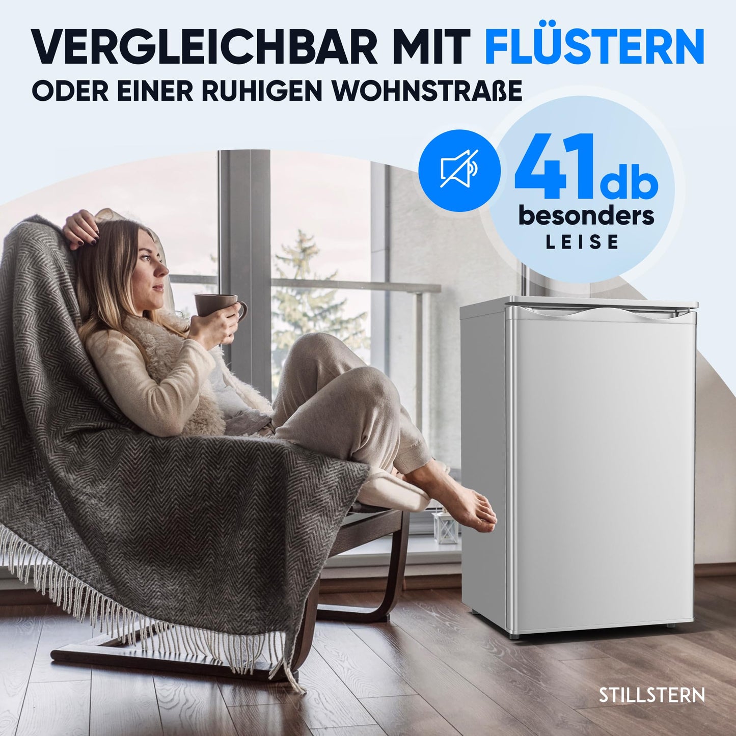 Stillstern Gefrierschrank E (73L) 4-Sterne-Gefrierfach -18°C, geringer Energieverbrauch, 3 Fächer, stufenlos regelbare Temperatur, wechselbarer Türanschlag, Gefrierschrank Klein, Tiefkühlschrank