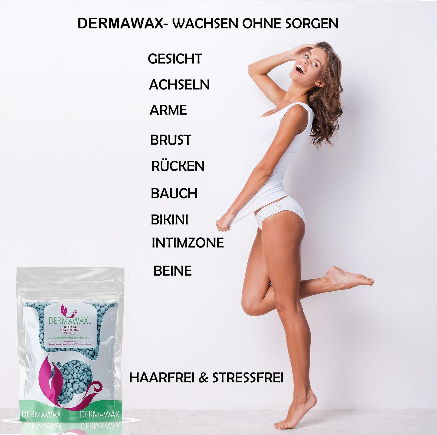 Dermawax 1 kg Heißwachs Wachsperlen Aloe Vera für sensible Haut – Haarentfernung ohne Wachsstreifen,sanftes Waxing für Gesicht, Beine, Bikini & Körper–Made in Italy, Profi-Qualität (1 kg, Aloe Vera)