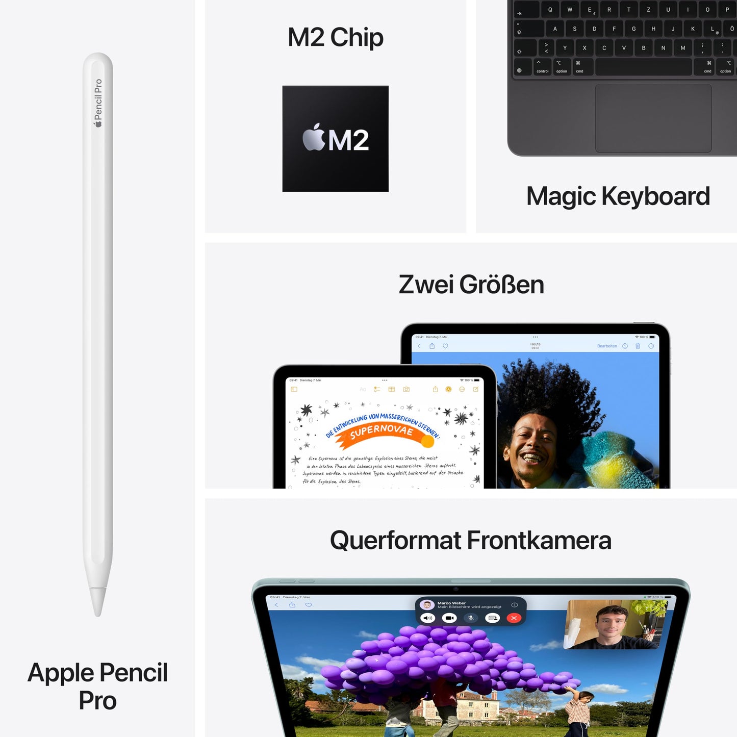 Apple 11" iPad Air (M2): Liquid Retina Display, 512 GB, 12 MP Querformat Frontkamera/12 MP Rückkamera, WLAN 6E, Touch ID, Batterie für den ganzen Tag – Polarstern