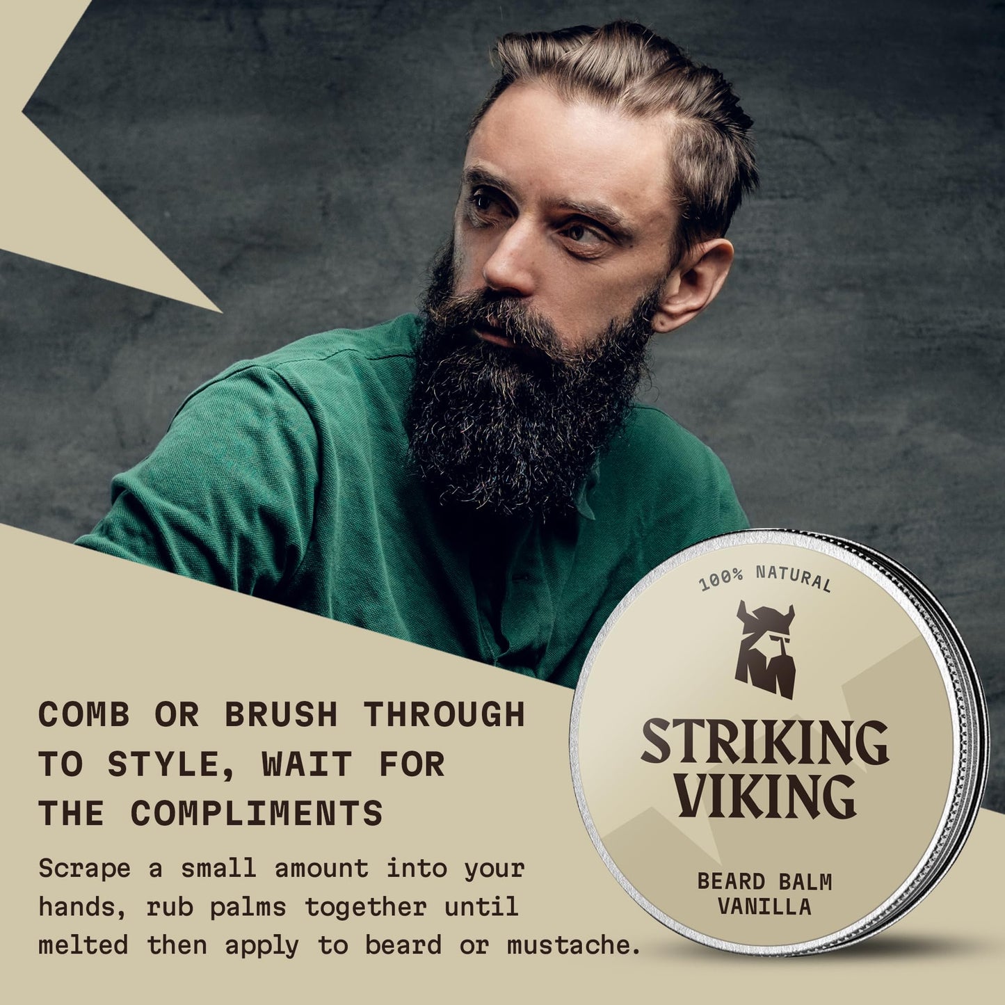 Striking Viking parfümfreier Bartbalsam von Viking – stylt, stärkt und macht Bärte und Schnurrbärte weich – 100% natürliche Bartpflege mit Bio-Sheabutter, Teebaum-, Argan- und Jojobaöl (vanilla)