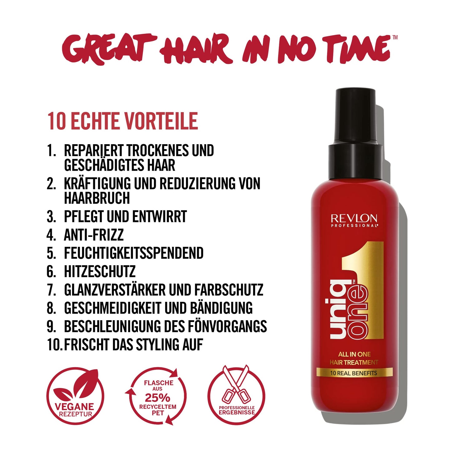 REVLON PROFESSIONAL UniqOne Hair Treatment Classic, 150 ml, Leave in Haarkur für bessere Kämmbarkeit & Glanz, Haarpflege ohne Ausspülen, Anti Frizz Spray mit Hitzeschutz, vegan