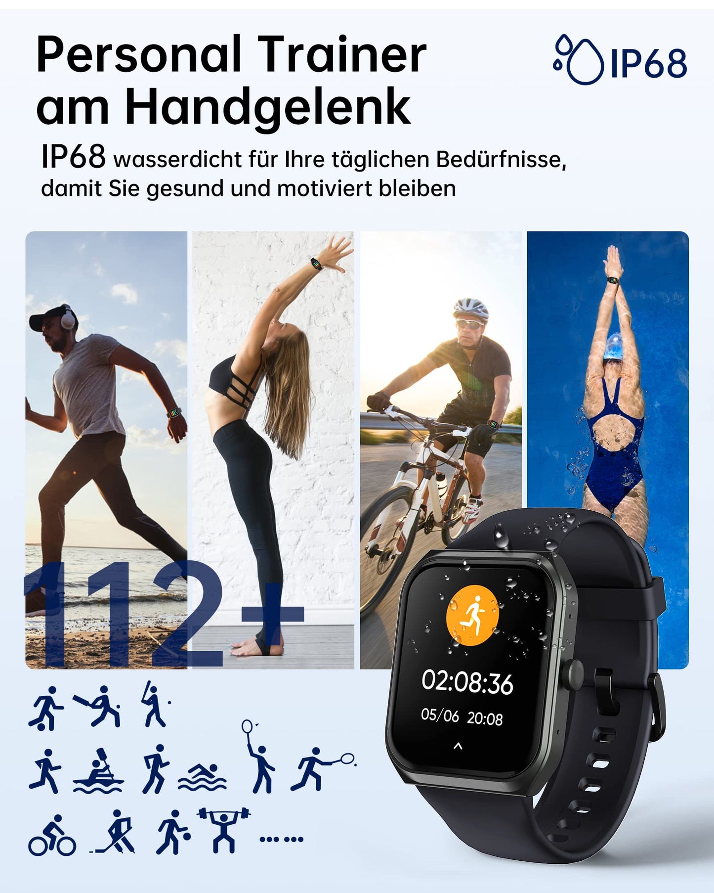 TUYOMA Smartwatch Herren mit Telefonfunktion - 1.91" Smart Watch IP68 Wasserdicht,24h Herzfrequenz, SpO2, Schlafmonitor,SchrittzäHler,112+ Sportarten,Spiele,Kompatibel mit Android IOS