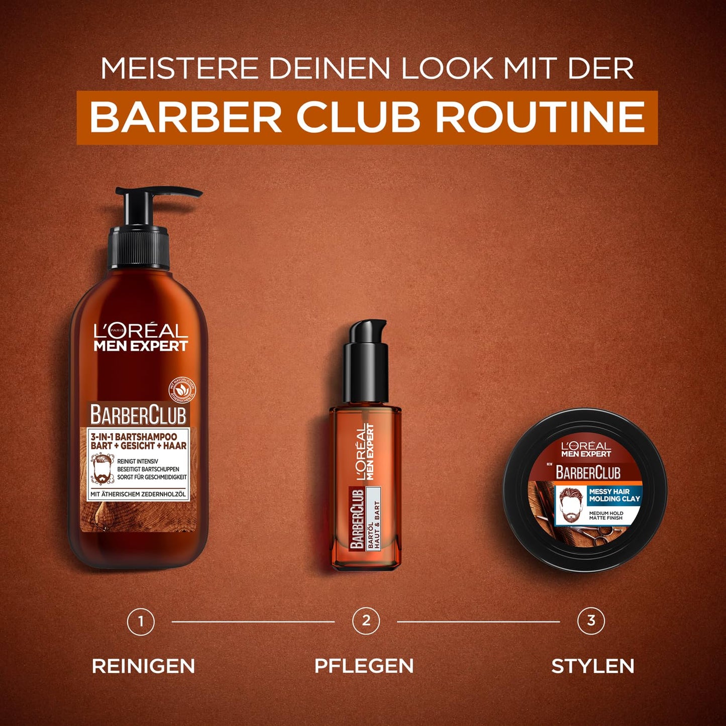 L'Oréal Men Expert Bartöl für Männer, Unterstützung beim gesunden Bartwachstum, Beruhigende Bartpflege für Herren mit holzigem Duft und ätherischem Zedernholzöl, Barber Club, 1 x 30 ml