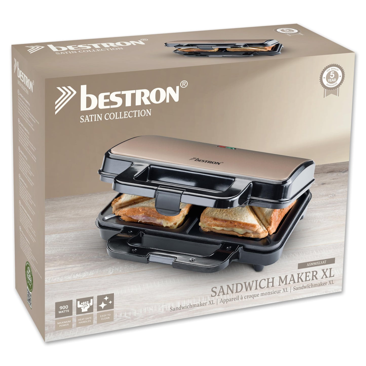 Bestron XL Sandwichmaker, Sandwich-Toaster für 2 Sandwiches in Muschelform, ideal für American Sandwich, inkl. automatischer Temperaturregelung & Bereitschaftsanzeige, Farbe: Beige