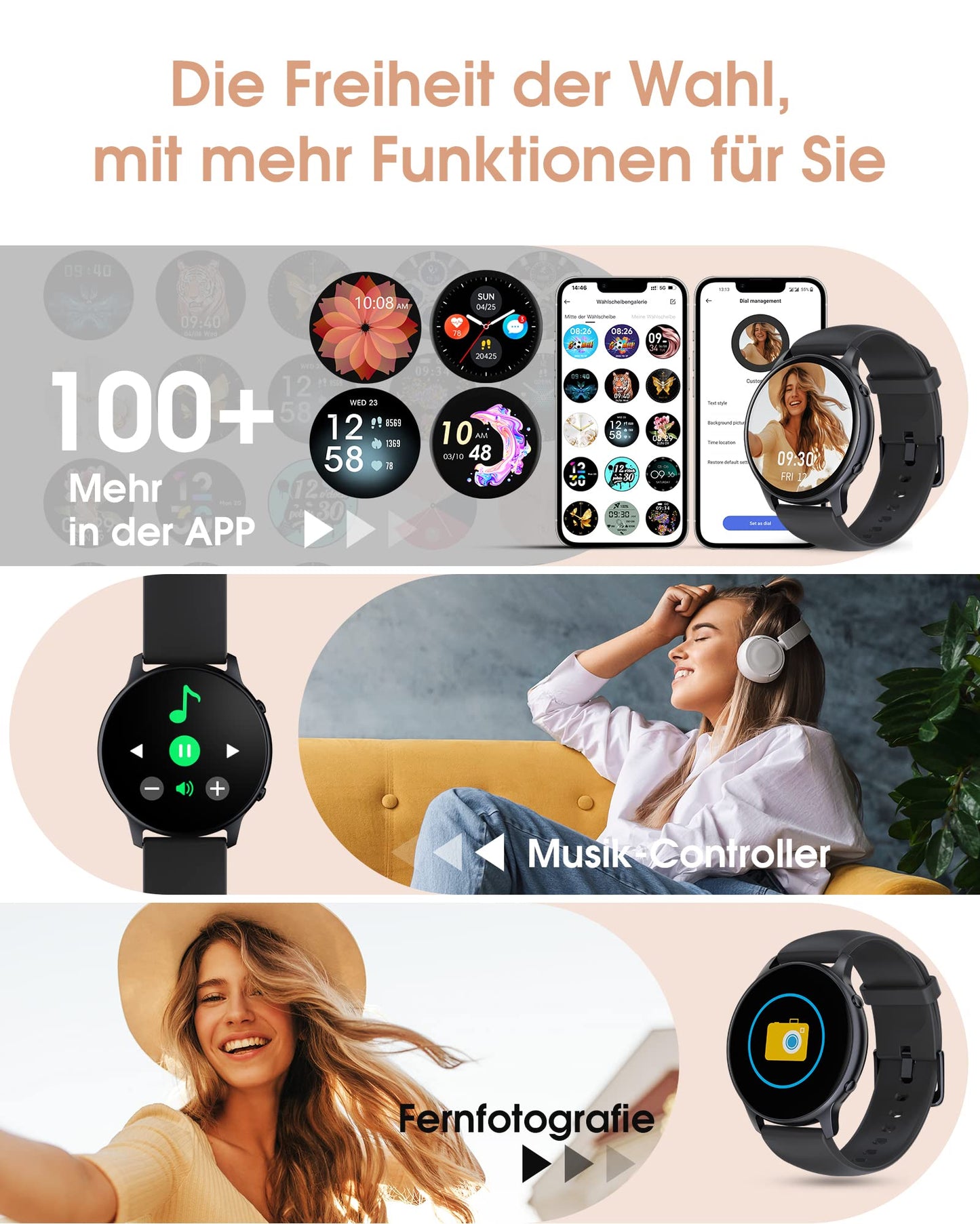 TUYOMA Smartwatch Herren, 1,3 Zoll Touchscreen Smart Watch Damen, IP68 Wasserdicht Smartwatches Schrittzähler mit Herzfrequenz,Whatsapp, SpO2, Schlafmonitor, für iOS und Android