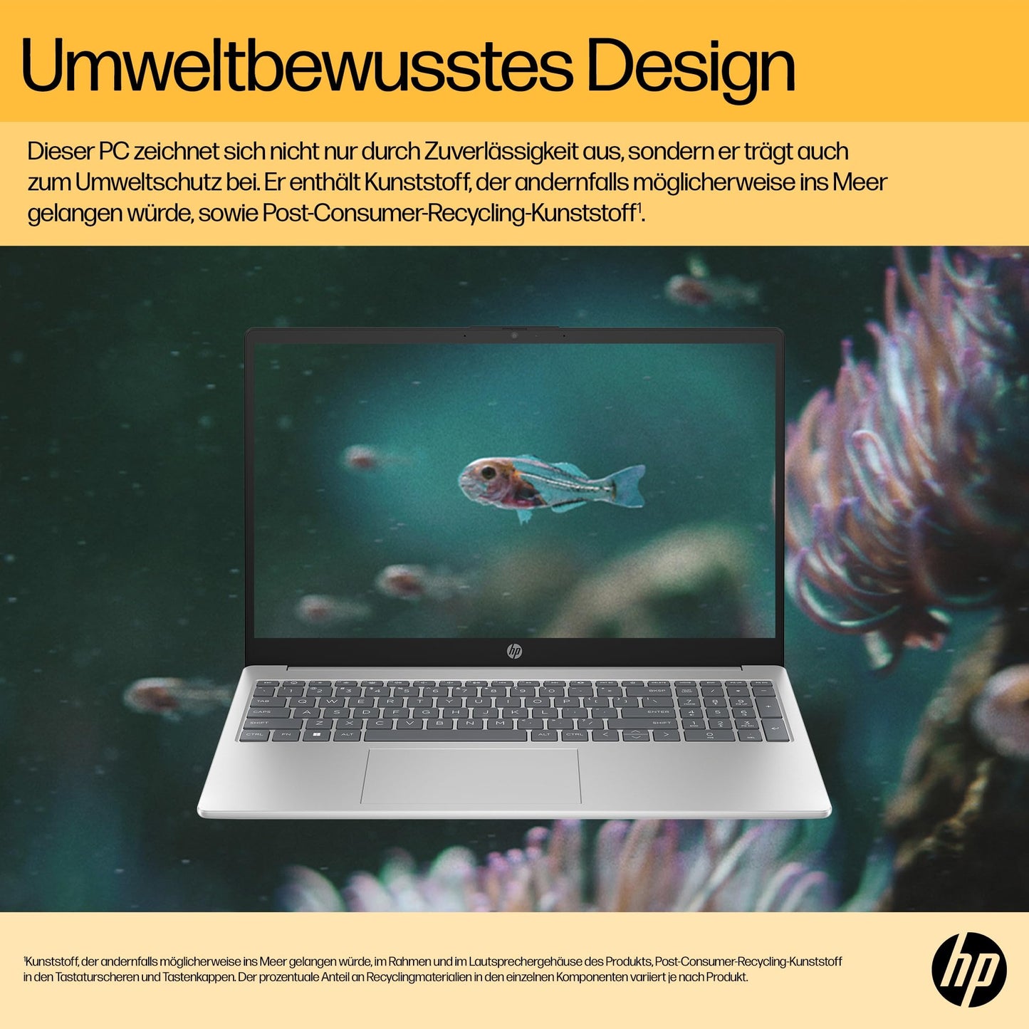 HP Laptop, 15,6" FHD Display, AMD Ryzen 5 7520U, 16 GB DDR5 RAM, 512 GB SSD, AMD Radeon-Grafik, Windows 11 Home, QWERTZ, Natural Silver mit HP Fast Charge