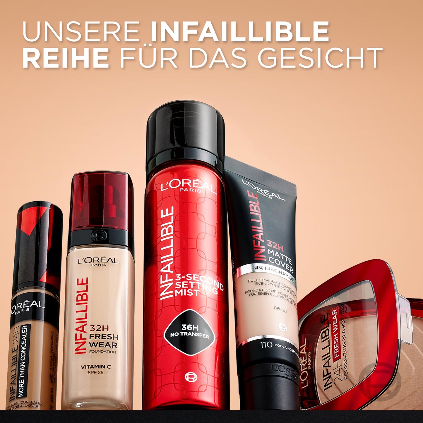 L'Oréal Paris Make-up, Wasserfest und langanhaltend, Flüssige Foundation mit LSF 25, Infaillible 32H Fresh Wear Make-up, Nr. 220 Sand, 30 ml