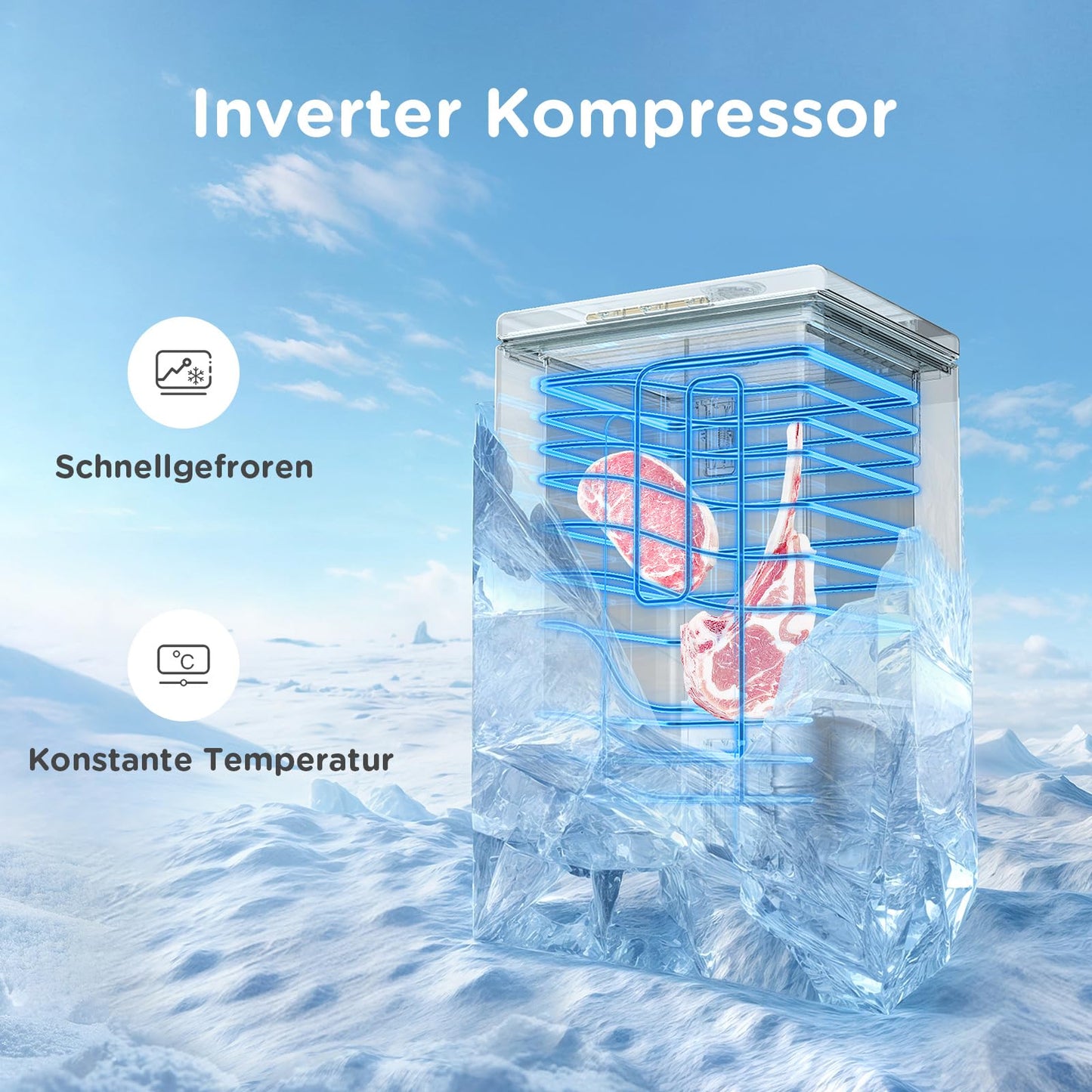 Comfee RCC201WH6(E) Gefriertruhe/82 kWh/Jahr/85cm hoch/200L/Inverter-Kompressor/41dB Geringe Lautstärke/Geeignet für verschiedene Einsatzszenarien/Einstellbarer Temperaturregler/Weiß