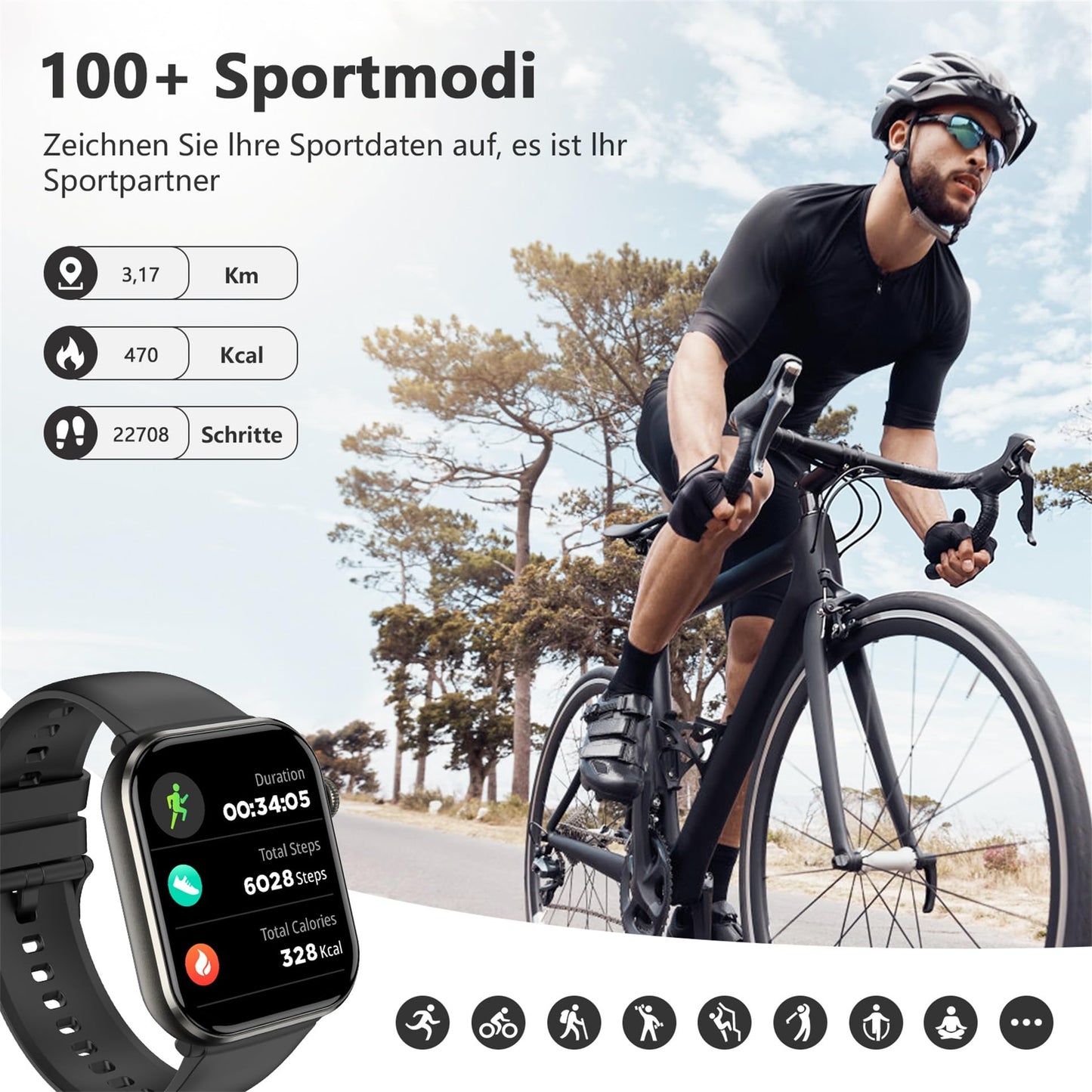 Blackview Smartwatch Herren Damen, AMOLED-Bildschirm immer an, Fitnessuhr mit Telefonfunktion, Anrufe tätigen/empfangen, Sportuhr 100+Sportmodi, Puls-Schlaf-Monitor, Schrittzähler, Uhr für Android iOS