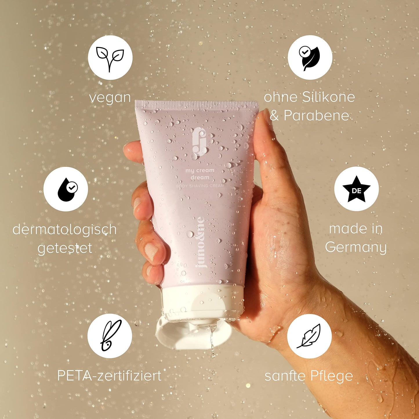 juno & me – Body Shaving Cream: Rasiercreme für gründliche & glatte Rasur - hilft bei eingewachsenen Haaren & Rasurbrand - Avocadoöl, Hyaluronsäure & Aloe Vera - vegan & frei von Parabenen - 150ml