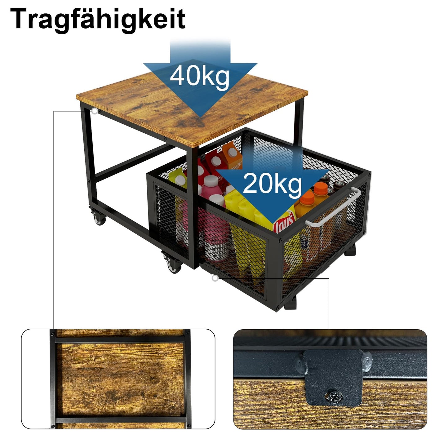 PUNCIA Kühlschrankständer auf Rollen Kühlschrankhalter mit Metallkorb Untergestell für Kühlschrank Sockel für Gefrierschrank Ausziehbarer Aufbewahrungskorb Küche Wohnzimmer Arbeitszimmer Büro Retro