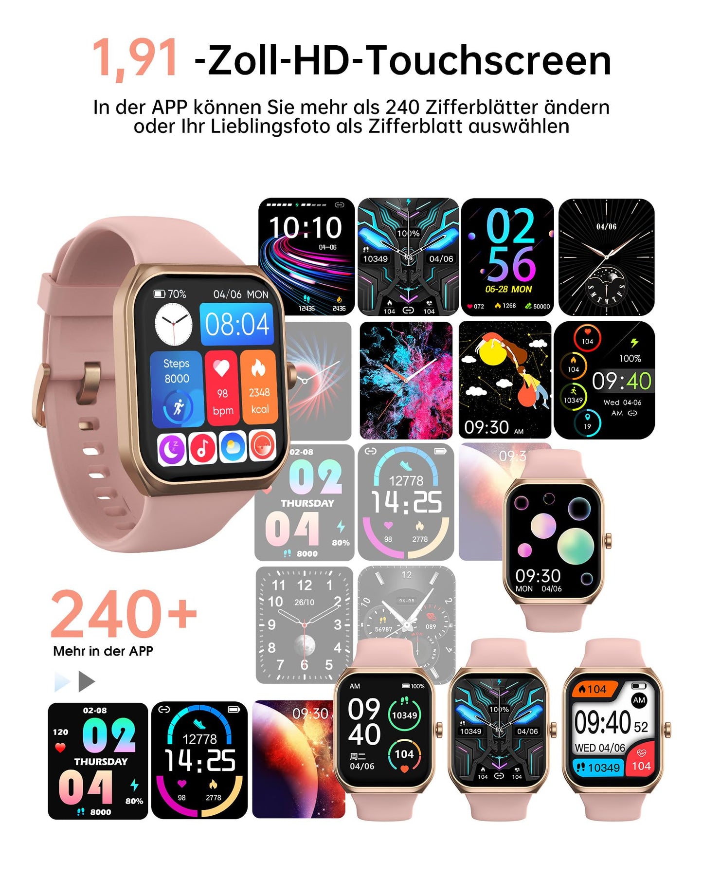 TUYOMA Smartwatch Damen mit Telefonfunktion - 1.91" Smart Watch IP68 Wasserdicht, 24h Herzfrequenz, SpO2, Schlafmonitor, 112+ Sportarten, Spiele, Kompatibel mit Android IOS