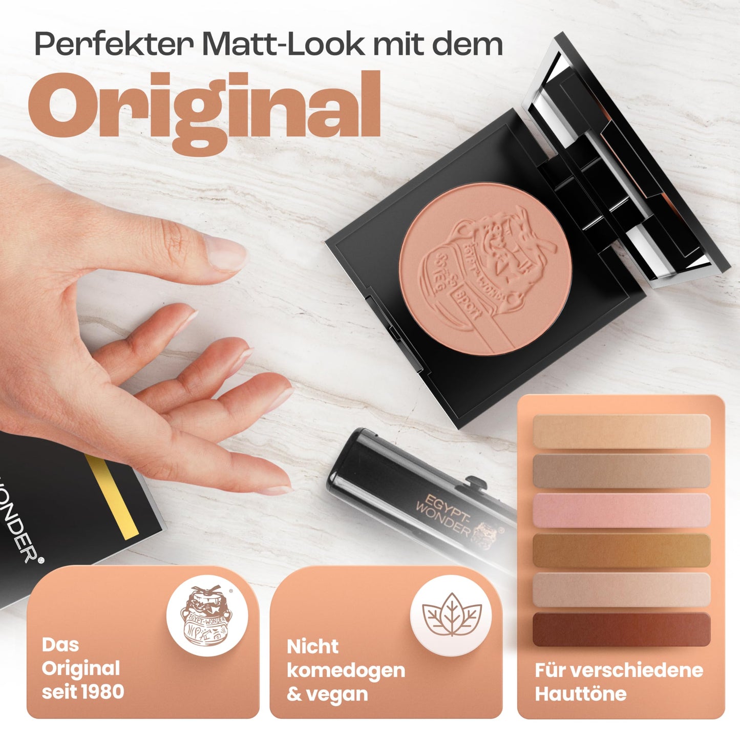 EGYPT-WONDER® Make Up Compact Single Matt Puder 10g - Make-Up- Das Original seit 1980 für den perfekten Teint I Mineral Powder für jeden Hauttyp I Beauty cream Make Up Powder