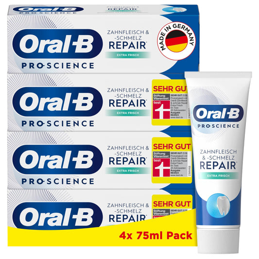 Oral-B Pro-Science Zahnfleisch & -schmelz Repair Extra Frisch Zahncreme, für die tägliche Anwendung, Stiftung Warentest, Made in Germany, Zahnpasta, 4x 75ml Pack