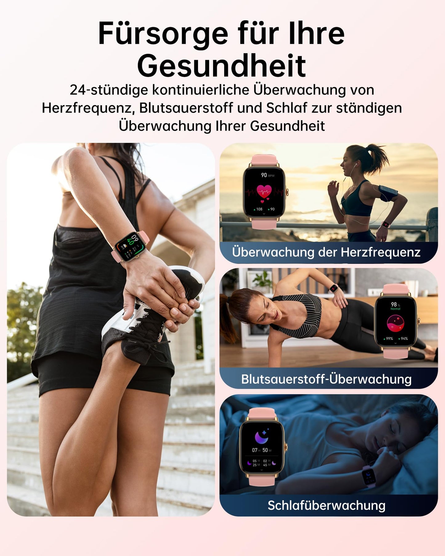 LLKBOHA Smartwatch-Damen-mit-Telefonfunktion - 1,85 Zoll Smart Watch, 111+ Sportmodi, IP68 Wasserdicht Fitnesssuhr Schrittzähler mit Herzfrequenz, Blutsauerstoff, Schlafmonitor, für iOS Android