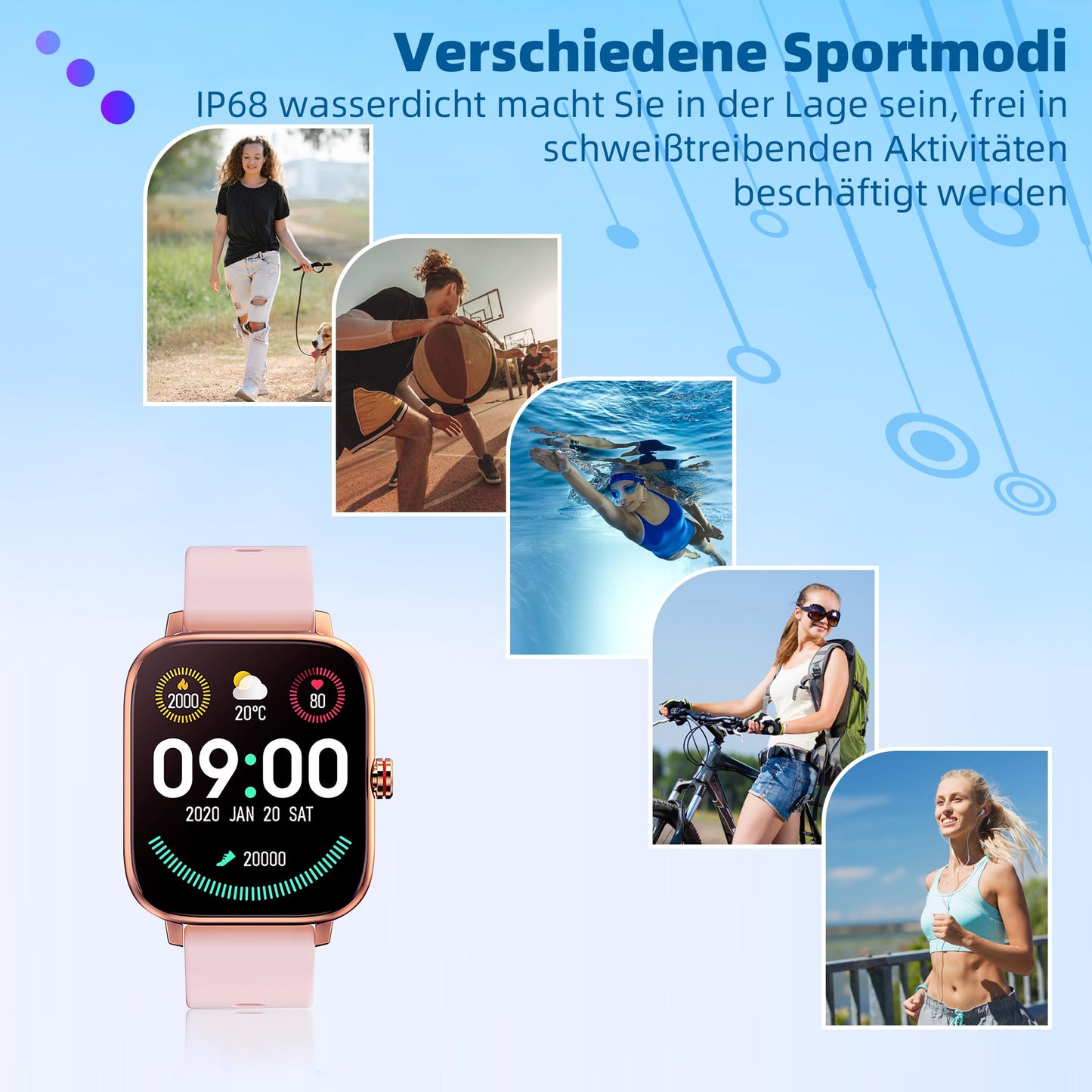 EFAITHLIFE Smartwatch Damen Herren, 1.69" Uhr Klein Fitness Tracker Schrittzähler Pulsuhr Schlaftracker Blutdruckmessung, Sportuhr Wasserdicht Android iPhone Kompatibel mit Telefonfunktion Whatsapp