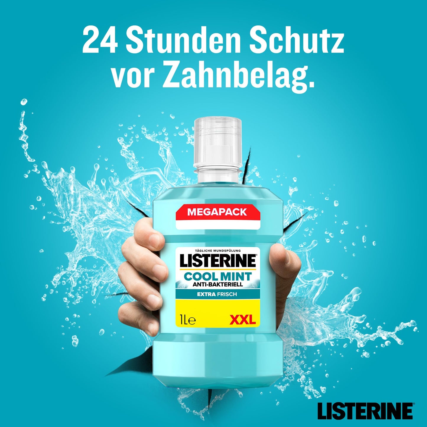 LISTERINE Cool Mint Mundwasser (1000 ml), antibakterielle Mundspülung mit ätherischen Ölen & intensivem Minzgeschmack, Zahnpflege-Spülung reduziert Zahnbelag und bekämpft wirksam Mundgeruch