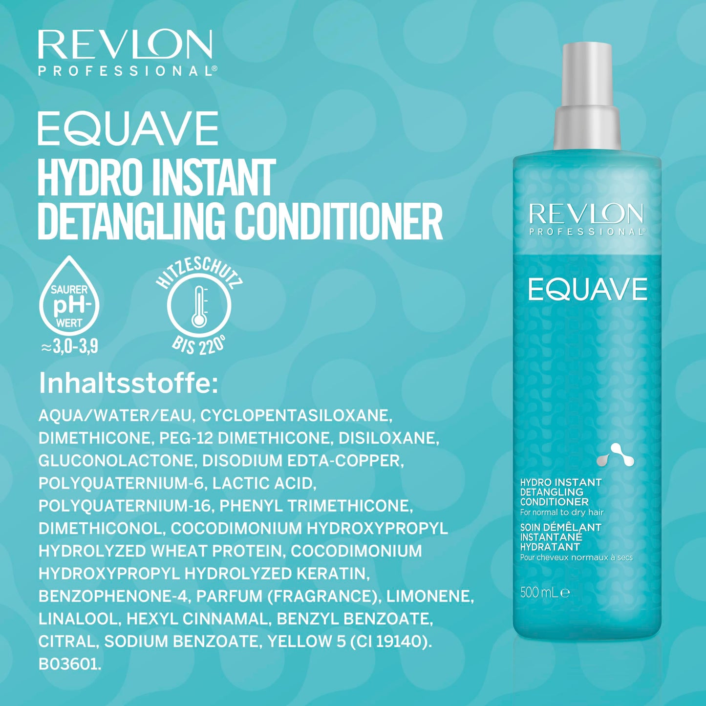 REVLON PROFESSIONAL EQUAVE Hydro Instant Detangling Conditioner, 500 ml, entwirrender Leave in Sprühconditioner für normales bis trockenes Haar, Haarpflege mit 2-Phasen Formel & Hitzeschutz