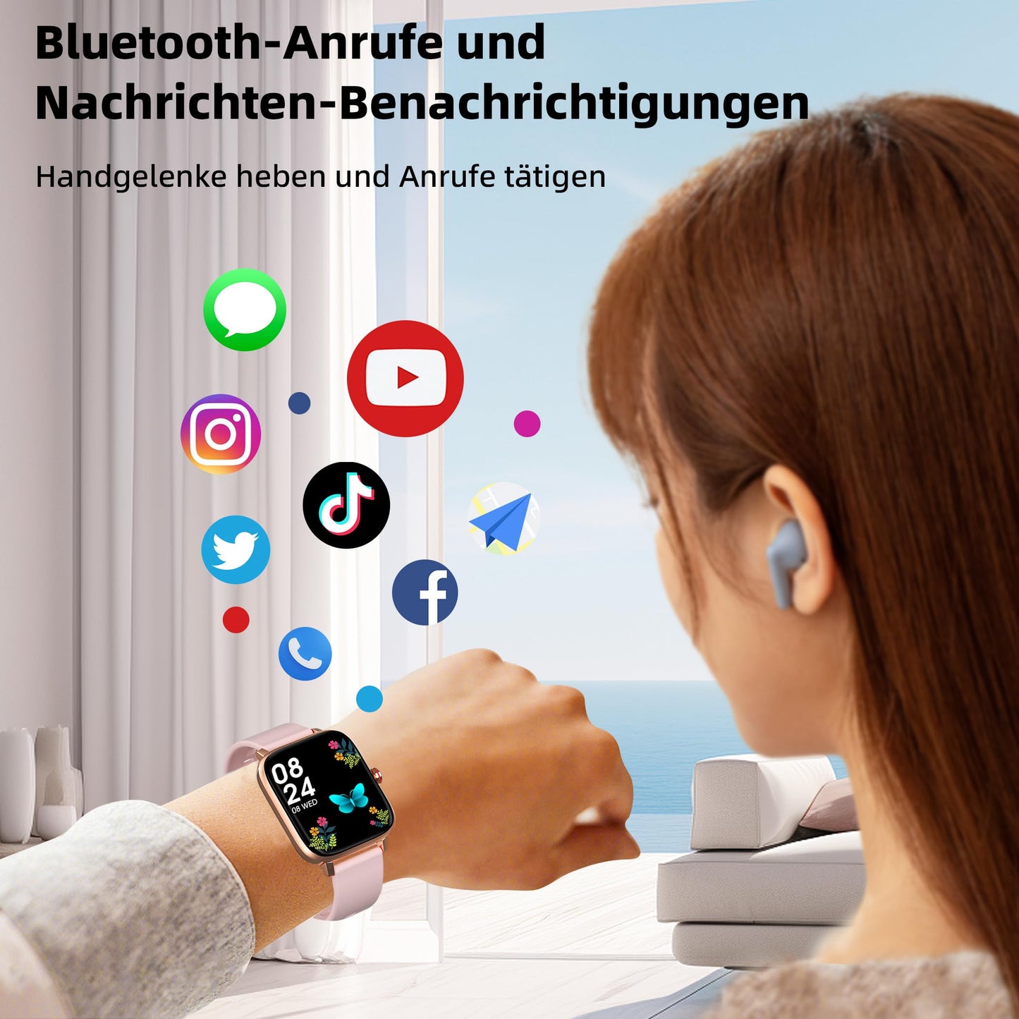 EFAITHLIFE Smartwatch Damen Herren, 1.69" Uhr Klein Fitness Tracker Schrittzähler Pulsuhr Schlaftracker Blutdruckmessung, Sportuhr Wasserdicht Android iPhone Kompatibel mit Telefonfunktion Whatsapp