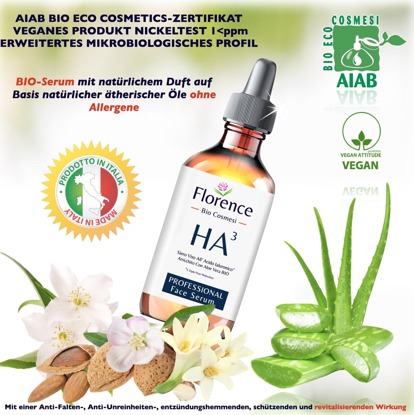 60 ml. Hochdosiertes Bio Hyaluron Serum mit Niacinamid, B5, Vitamin C und Aloe. Vegane Anti-Aging Gesichtspflege-Feuchtigkeitscreme. Hyaluronsäure serum für das Gesicht mit Anti-Falten-Wirkstoffen