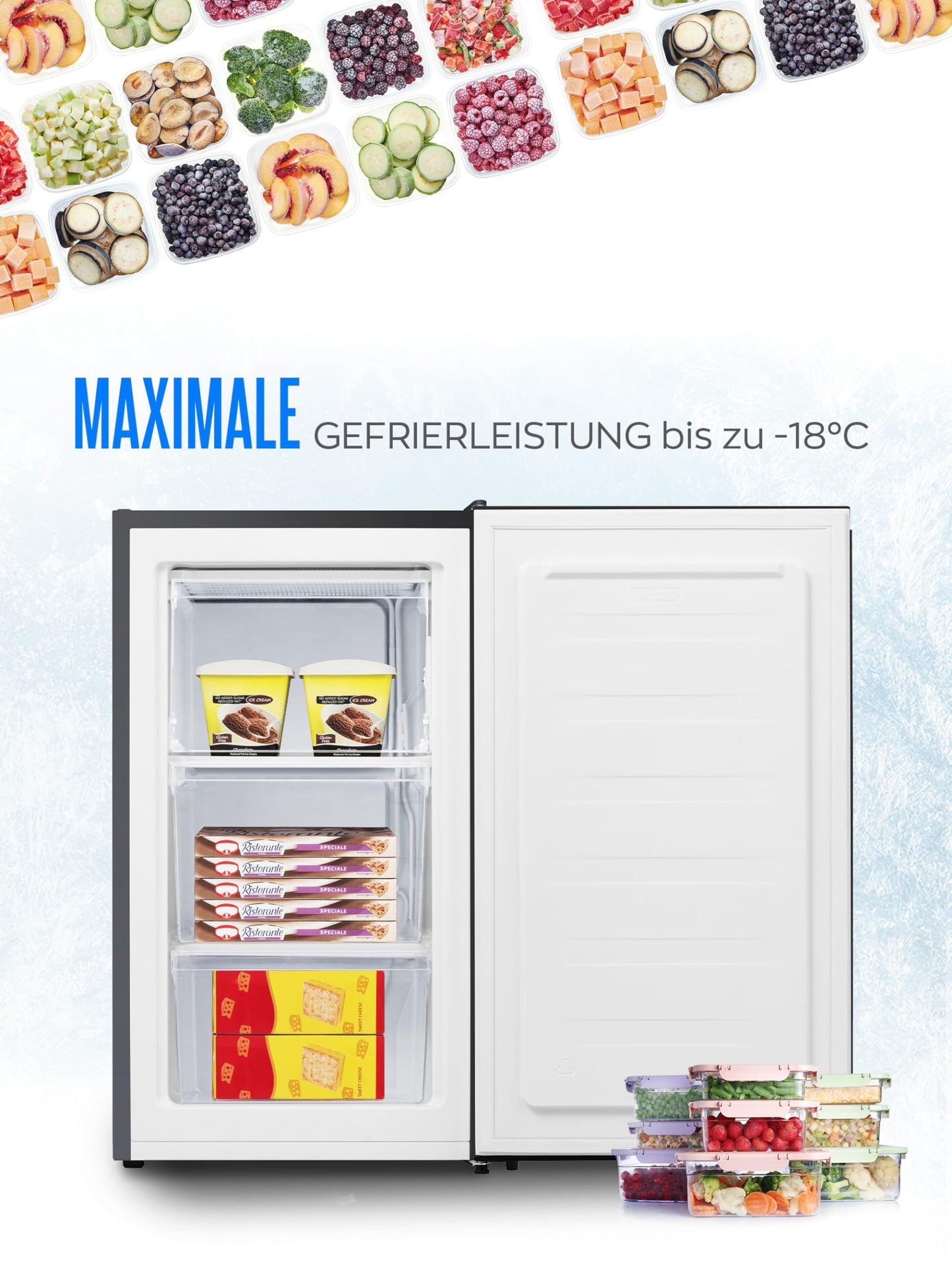 HEINRICHS Gefrierschrank, Freezer, 3x Gefrierschublade, 7 Stufen Temperaturregler,Airflow, wechselbarer Türanschlag, 61 Liter Nutzinhalt, Temperatur:-18°C~-38°C, weiß