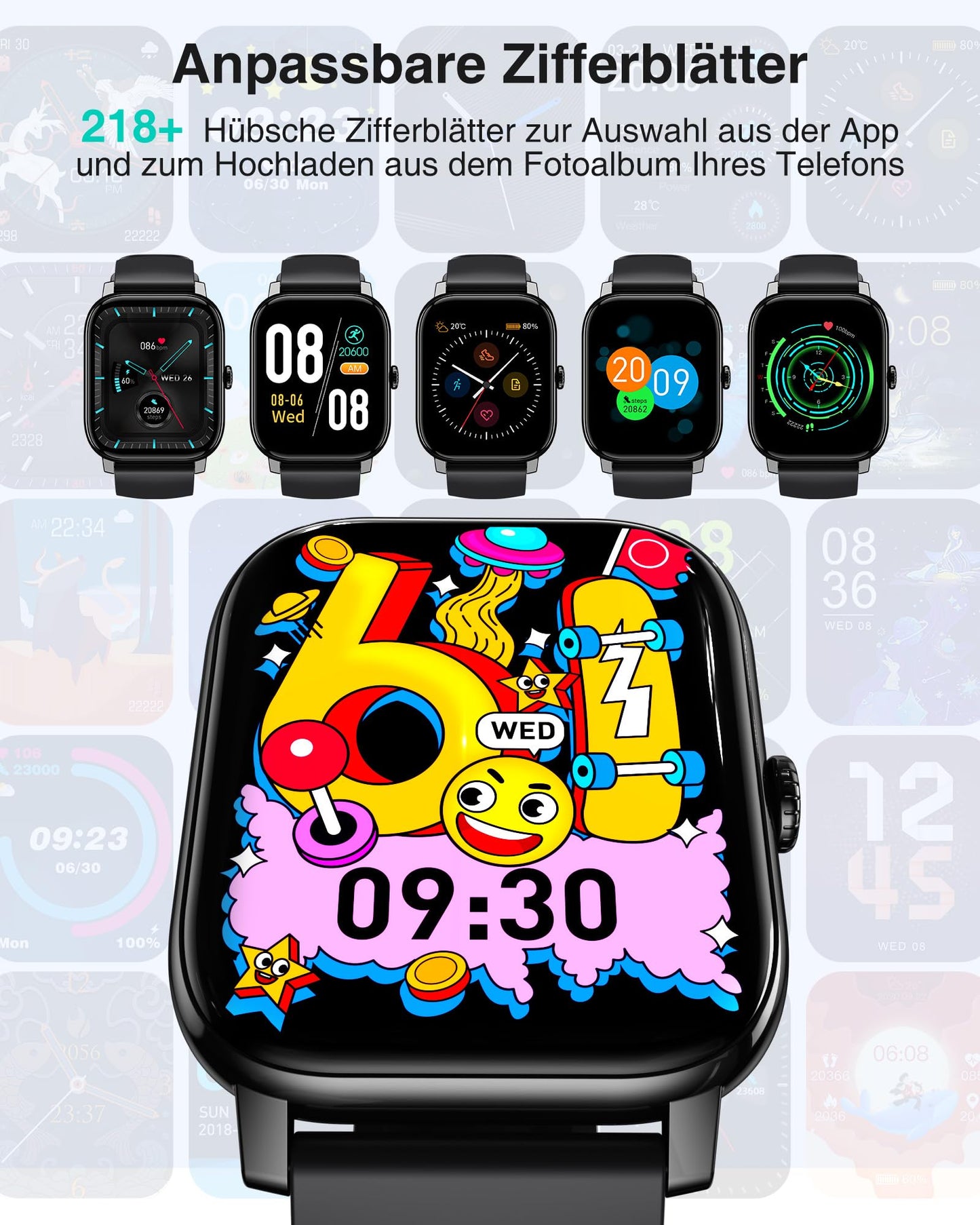 LLKBOHA Smartwatch Herren - 1,85 Zoll Touchscreen Smart Watch mit Telefonfunktion, Fitness Watch mit Herzfrequenzmonitor Schlafmonitor Schrittzähler,IP68 Wasserdicht für Android iOS