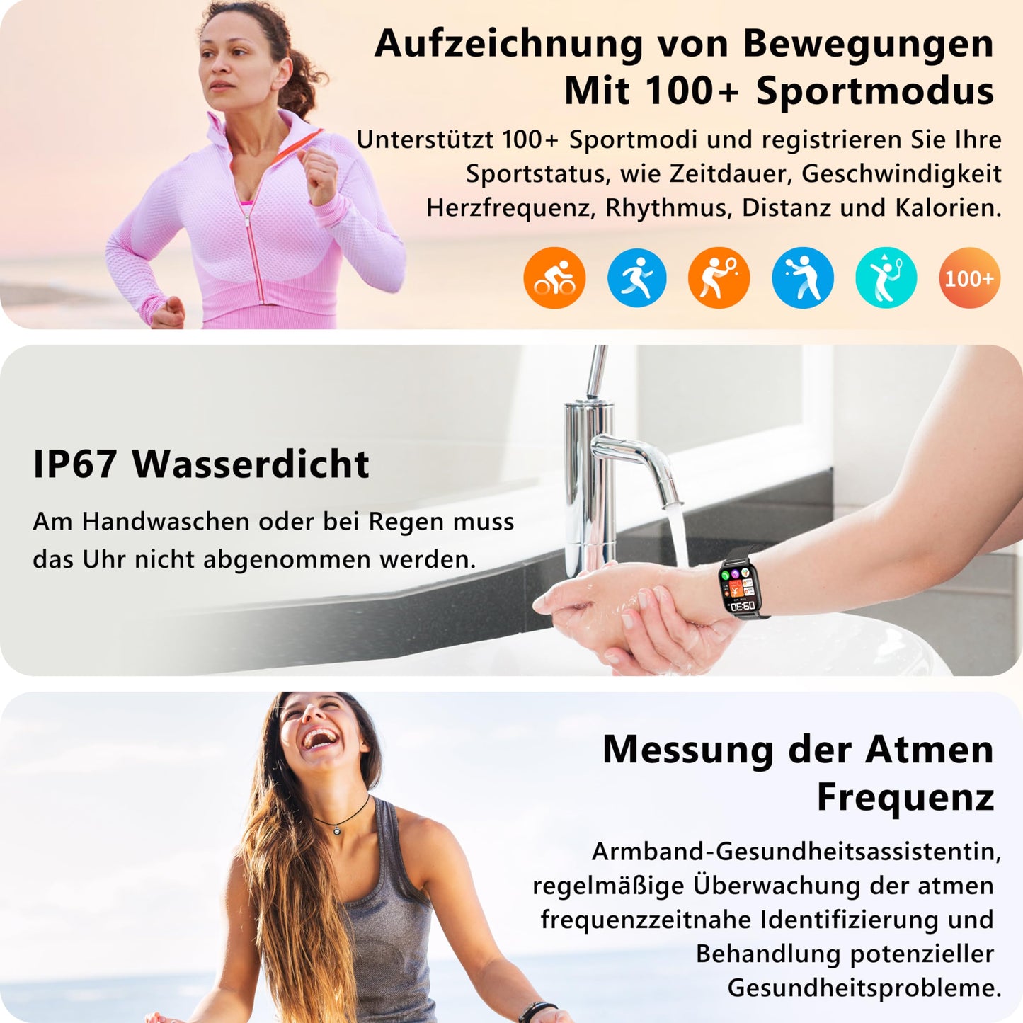 Popglory Smartwatch für Damen Herren, 1.85 Zoll Touch-Farbdisplay mit Bluetooth Anrufe,Fitnessuhr mit SpO2 Blutdruckmessung Herzfrequenz Schrittzähler Schlafmonitor, Musikwiedergabe